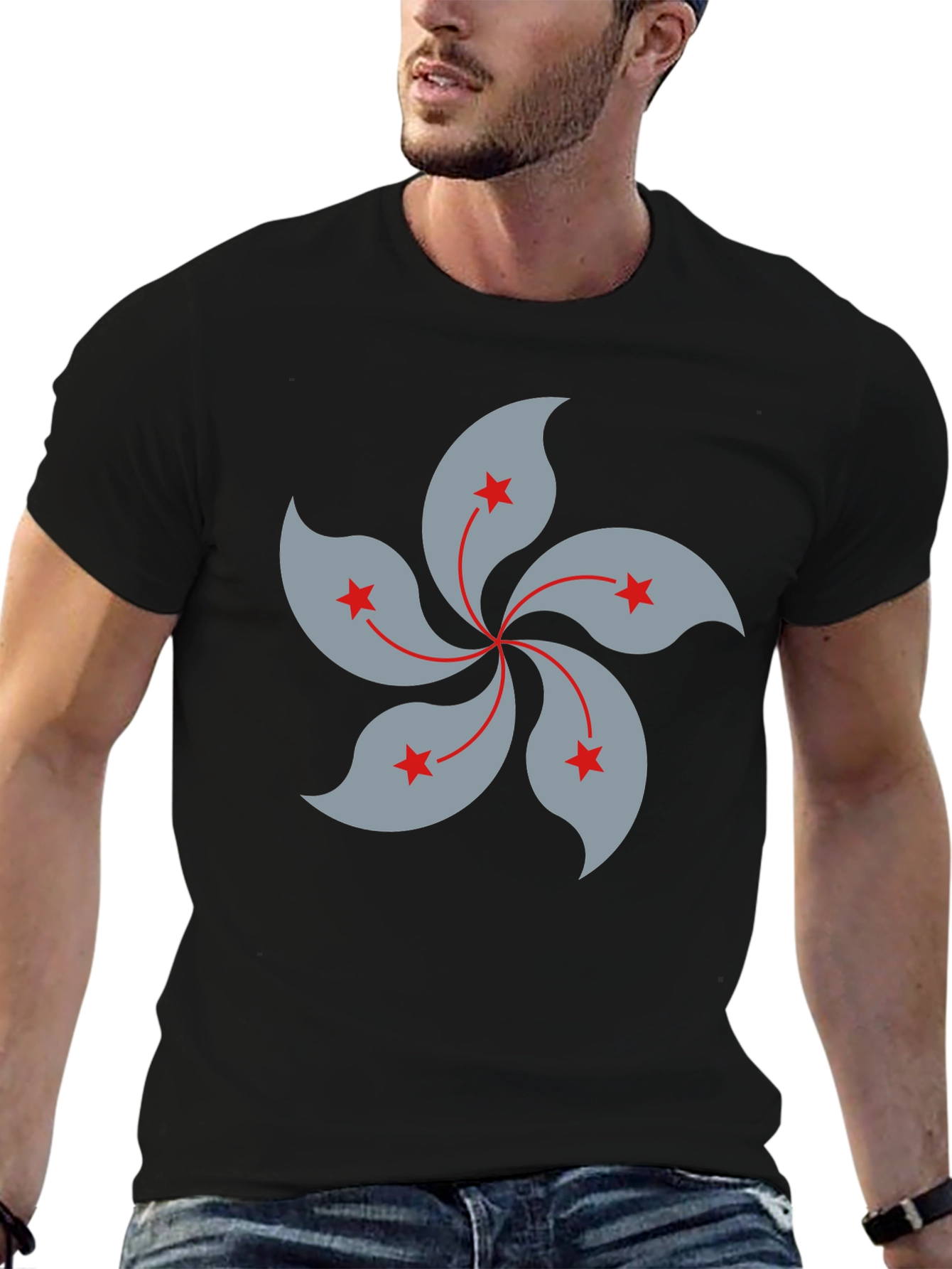 Hong Kong Flower Graphic Black T-Shirt