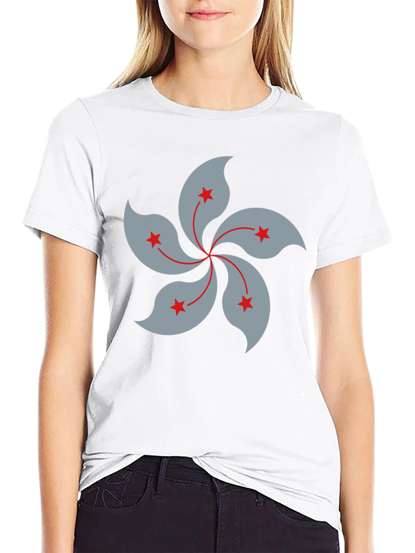 Hong Kong Flower Graphic Black T-Shirt