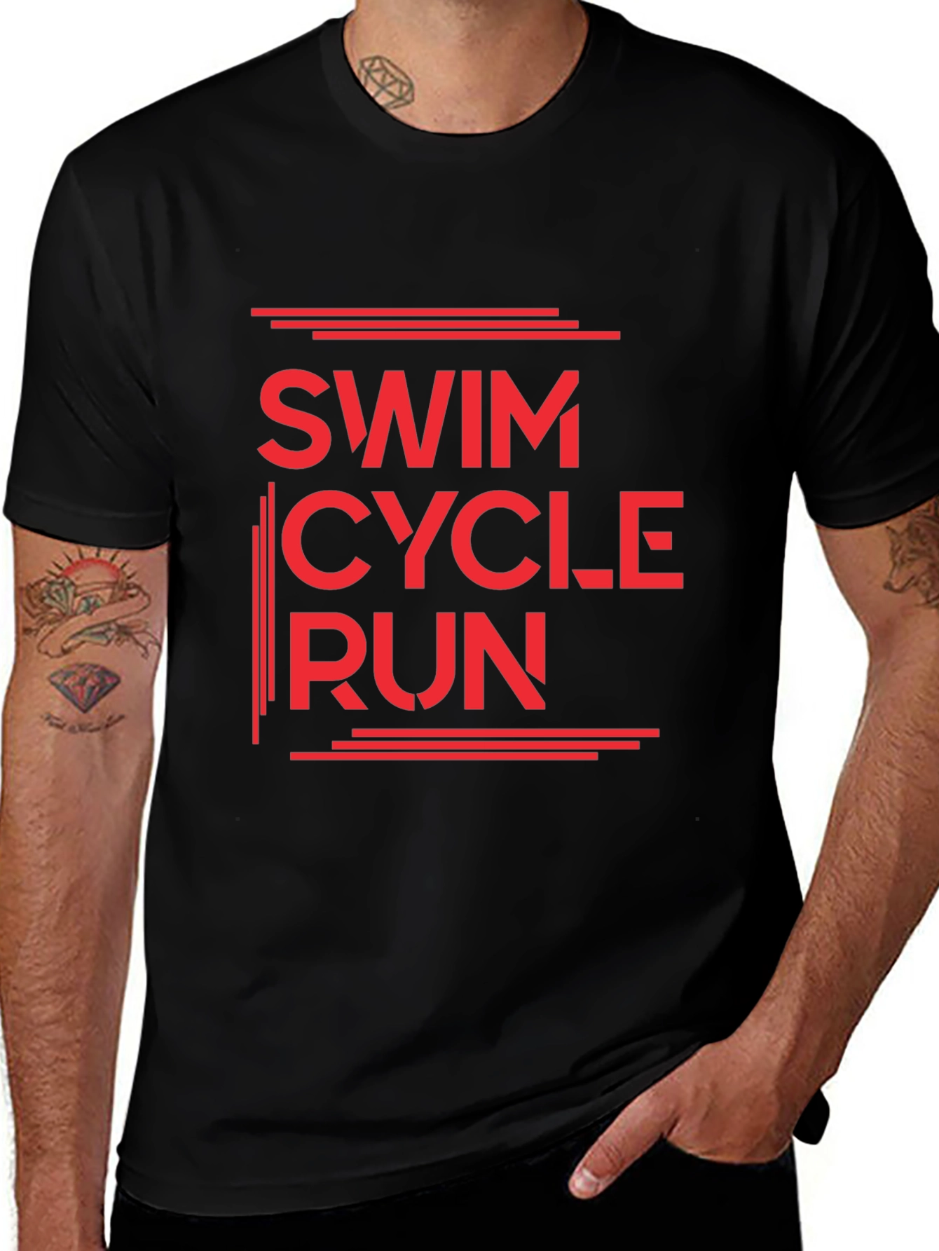 Swim Cycle Run Triathlon T-Shirt - Black