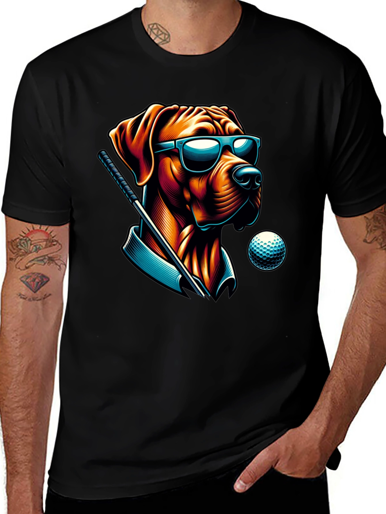 Golf Dog Sunglasses T-Shirt – Funny Dog Lover Graphic Tee Gift