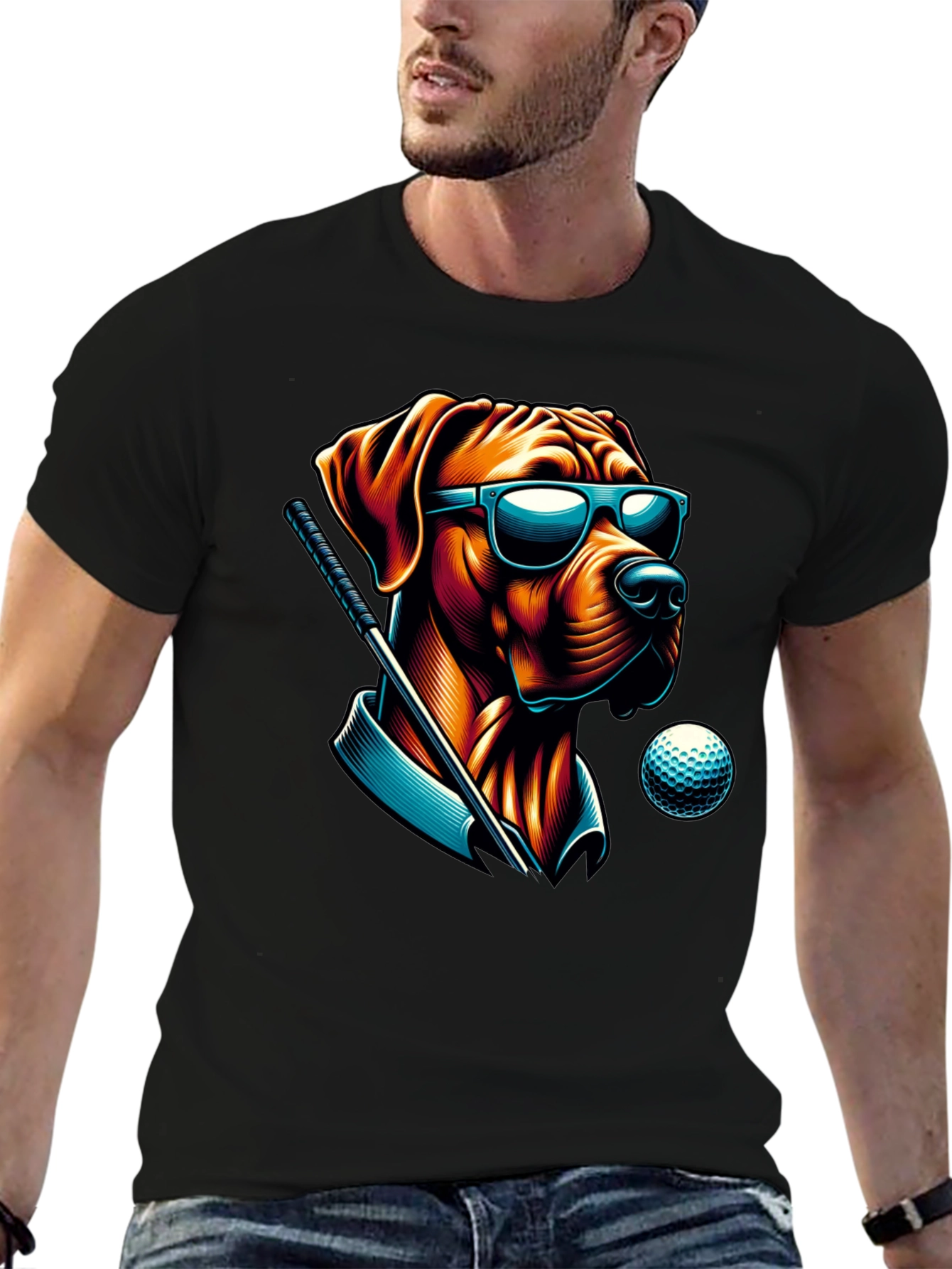 Golf Dog Sunglasses T-Shirt – Funny Dog Lover Graphic Tee Gift