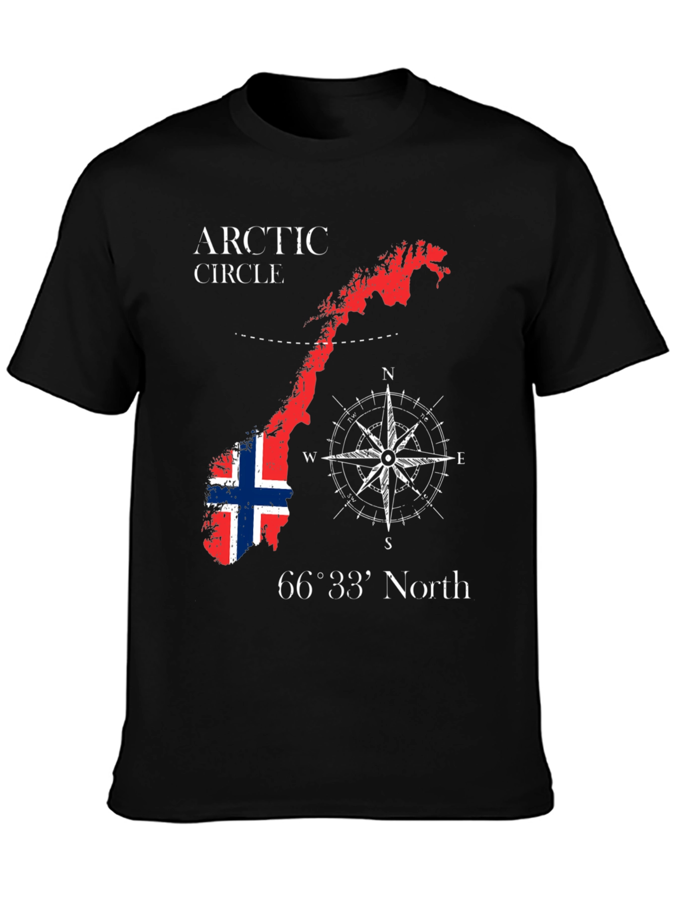Norway Map Compass Black T-Shirt