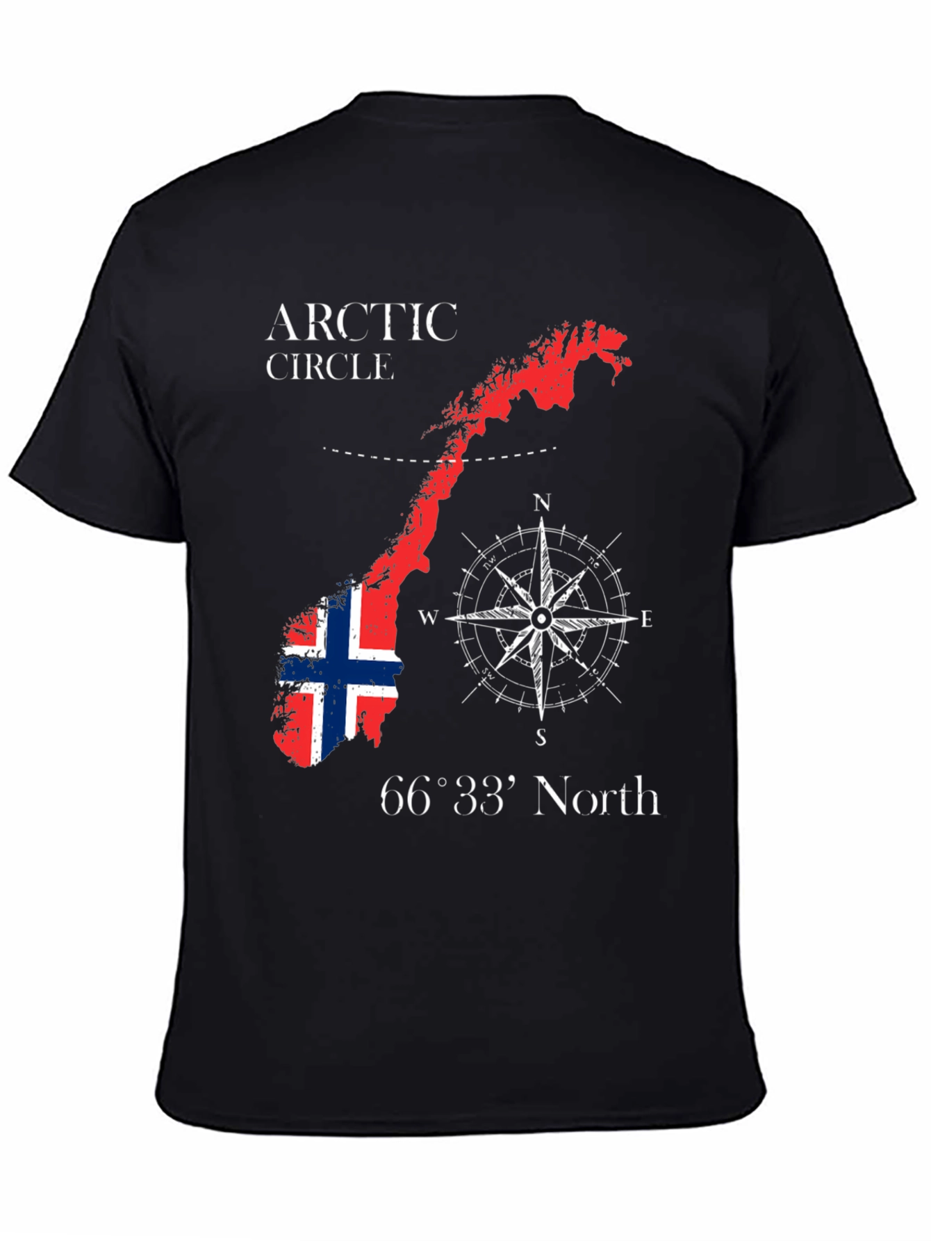 Norway Map Compass Black T-Shirt