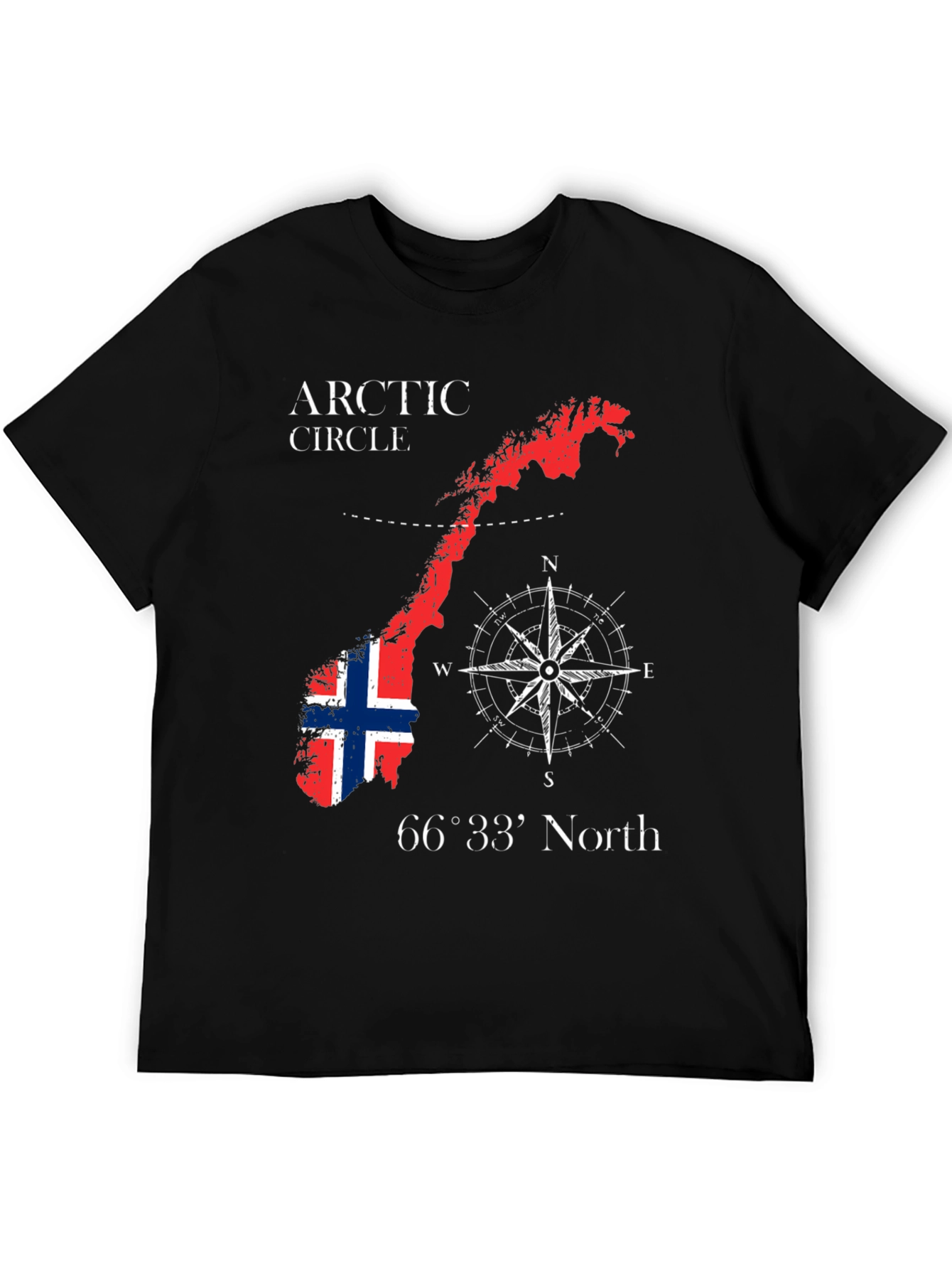 Norway Map Compass Black T-Shirt