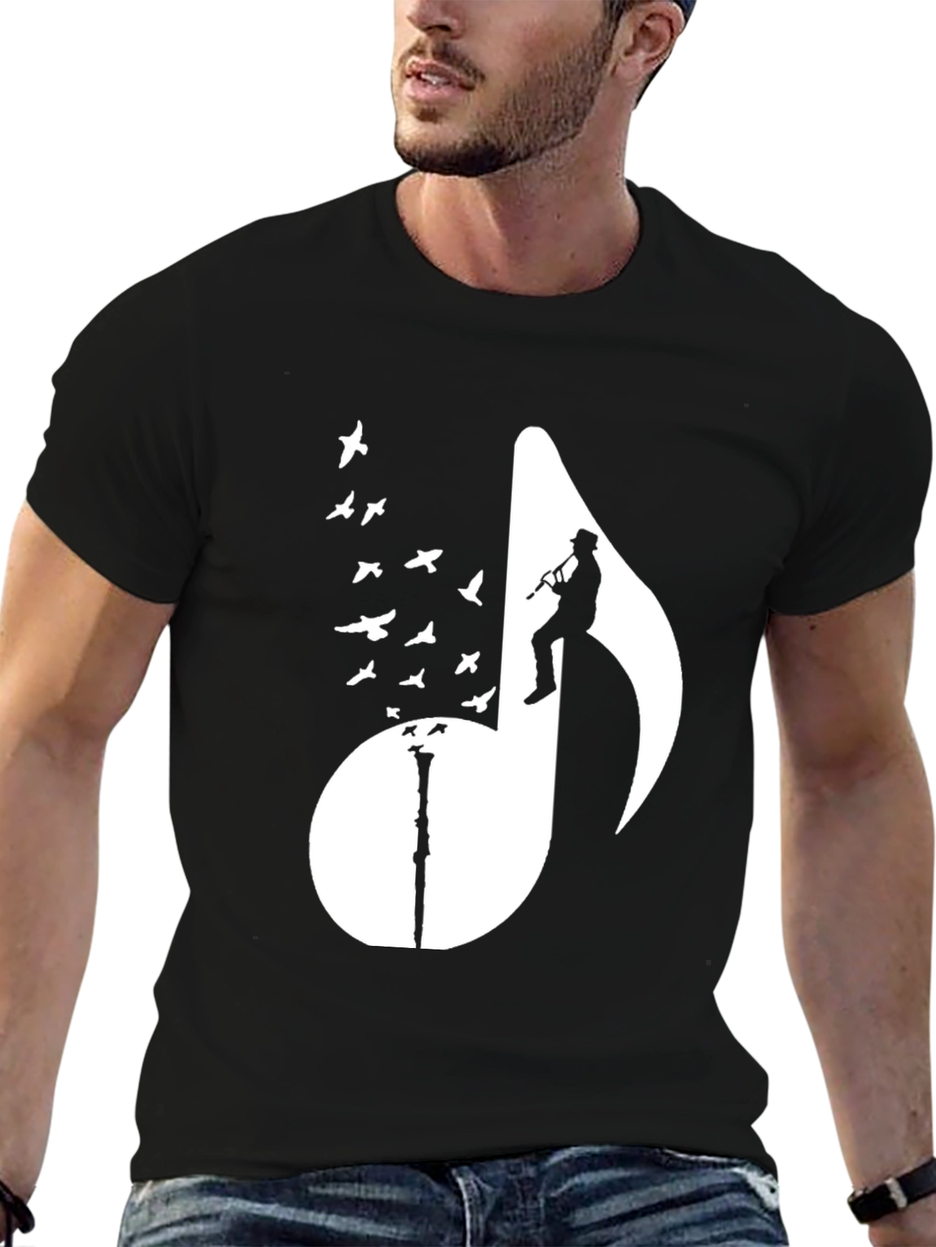 Musical Note Bird T-Shirt - Stylish Graphic Tee