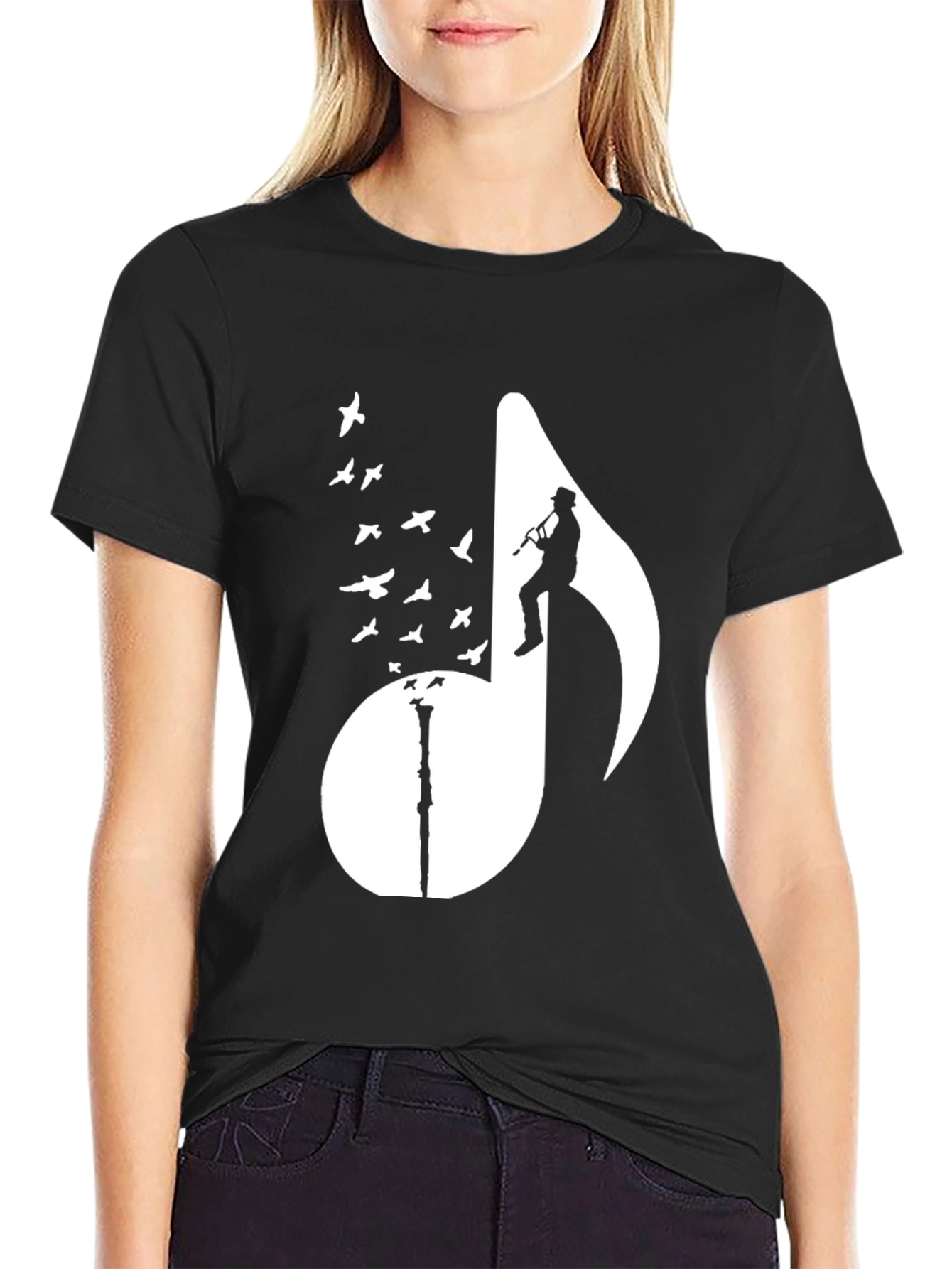Musical Note Bird T-Shirt - Stylish Graphic Tee