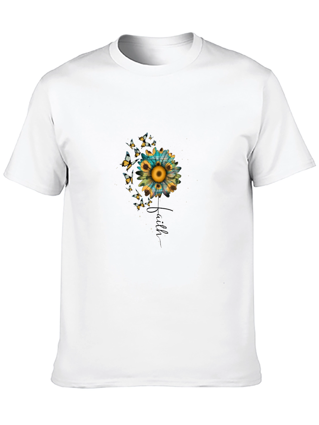 Faith Sunflower Butterfly Graphic Black T-Shirt