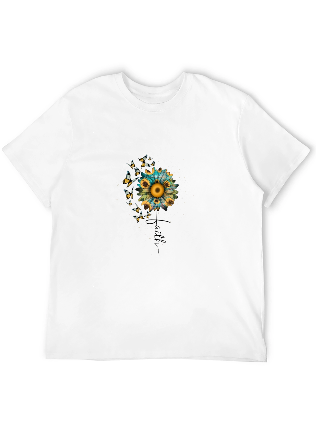 Faith Sunflower Butterfly Graphic Black T-Shirt