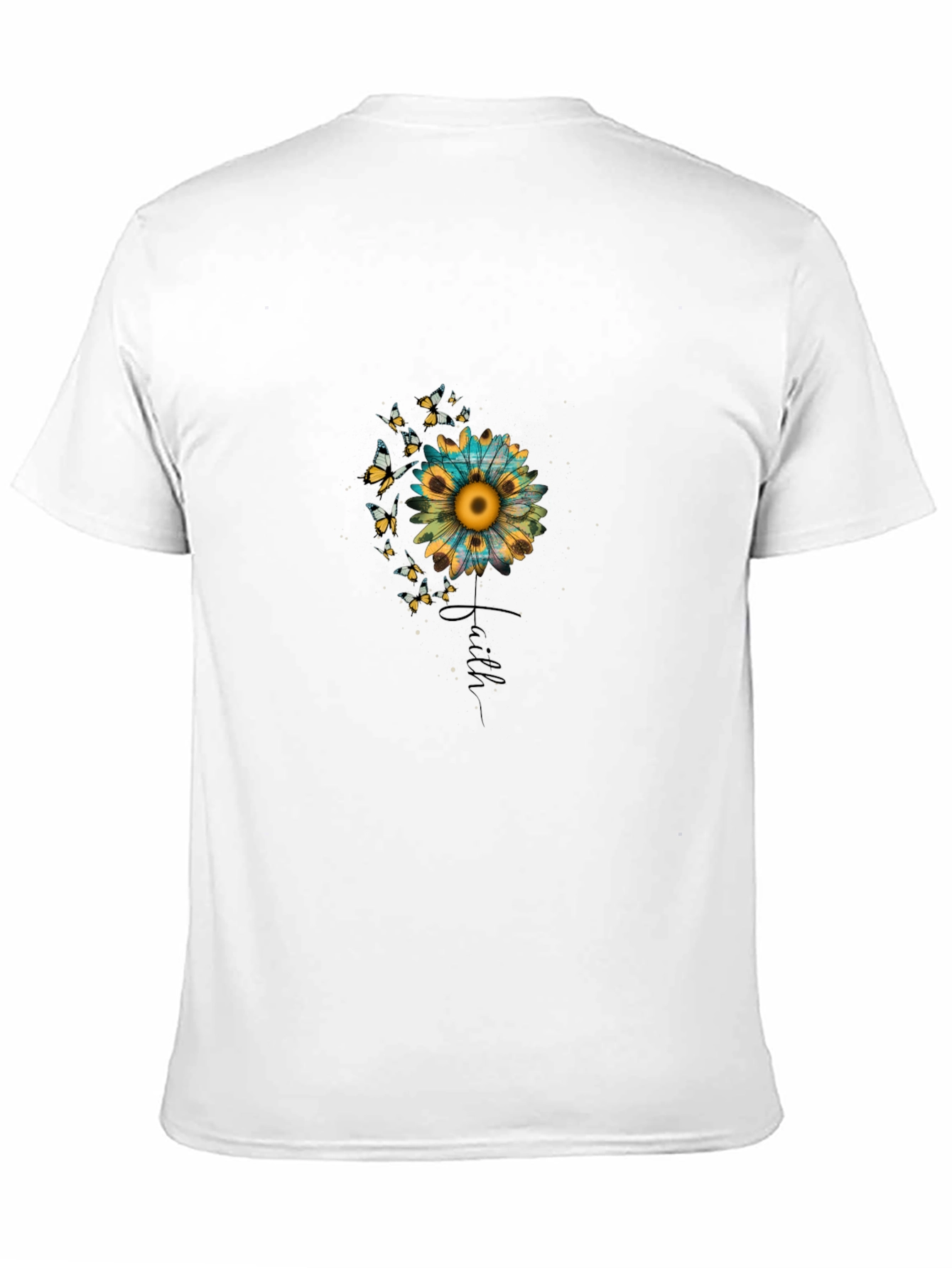 Faith Sunflower Butterfly Graphic Black T-Shirt