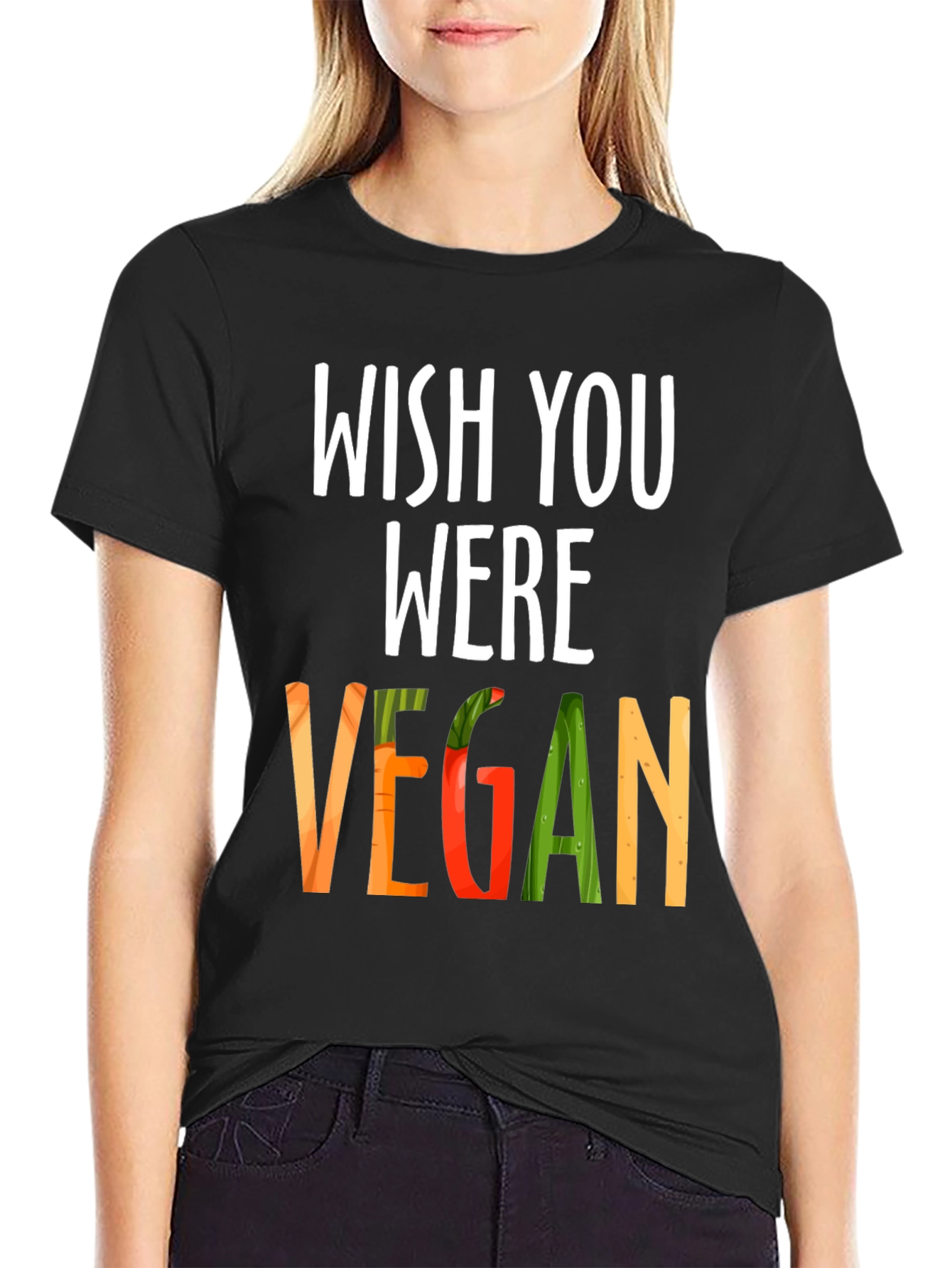 Wish You Were Vegan Graphic Tee - Black