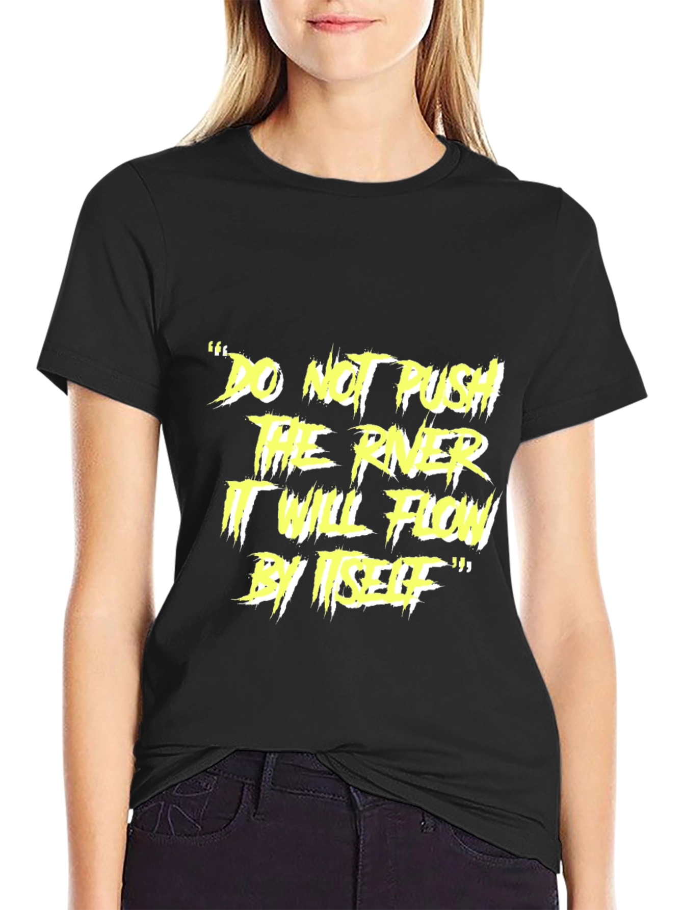 Motivational River Flow Black Graphic T-Shirt