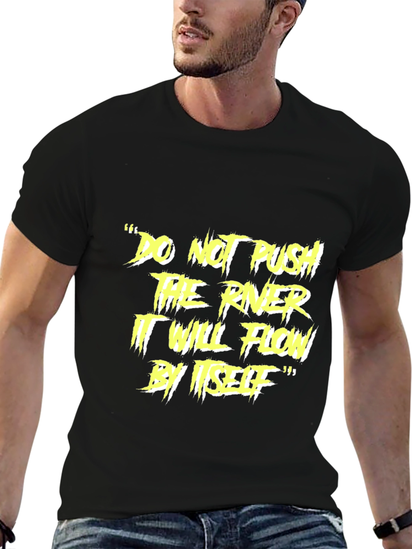 Motivational River Flow Black Graphic T-Shirt