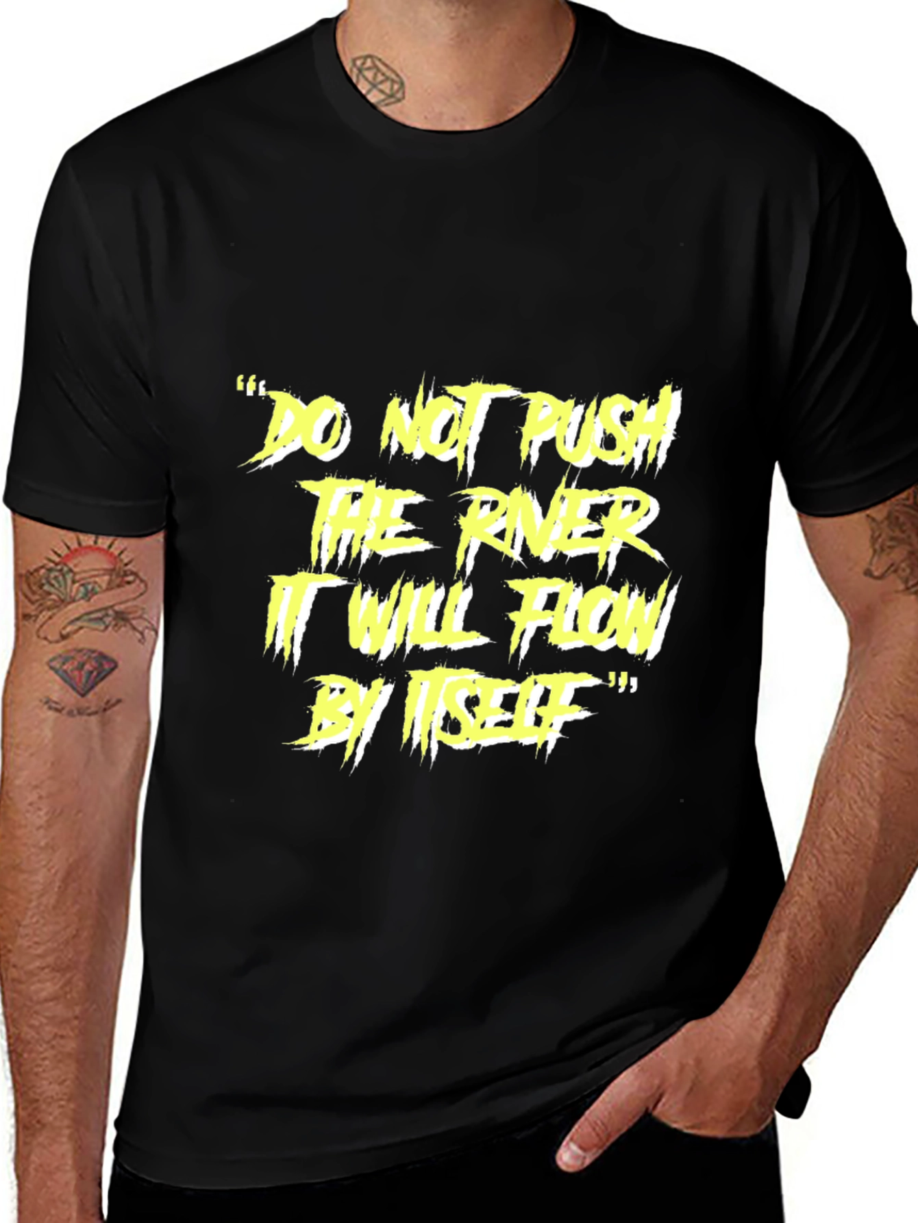 Motivational River Flow Black Graphic T-Shirt