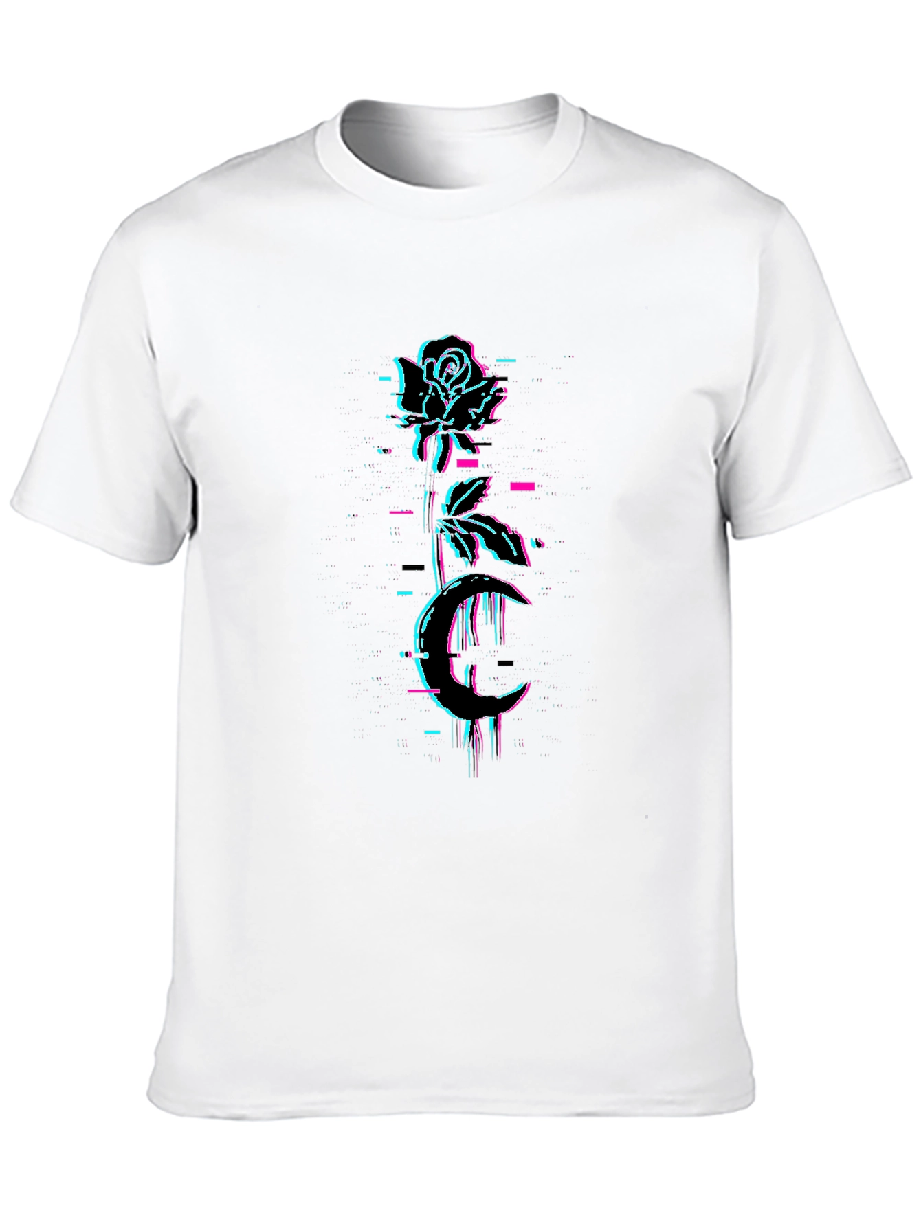 Rose & Moon Glitch Graphic Black Tee