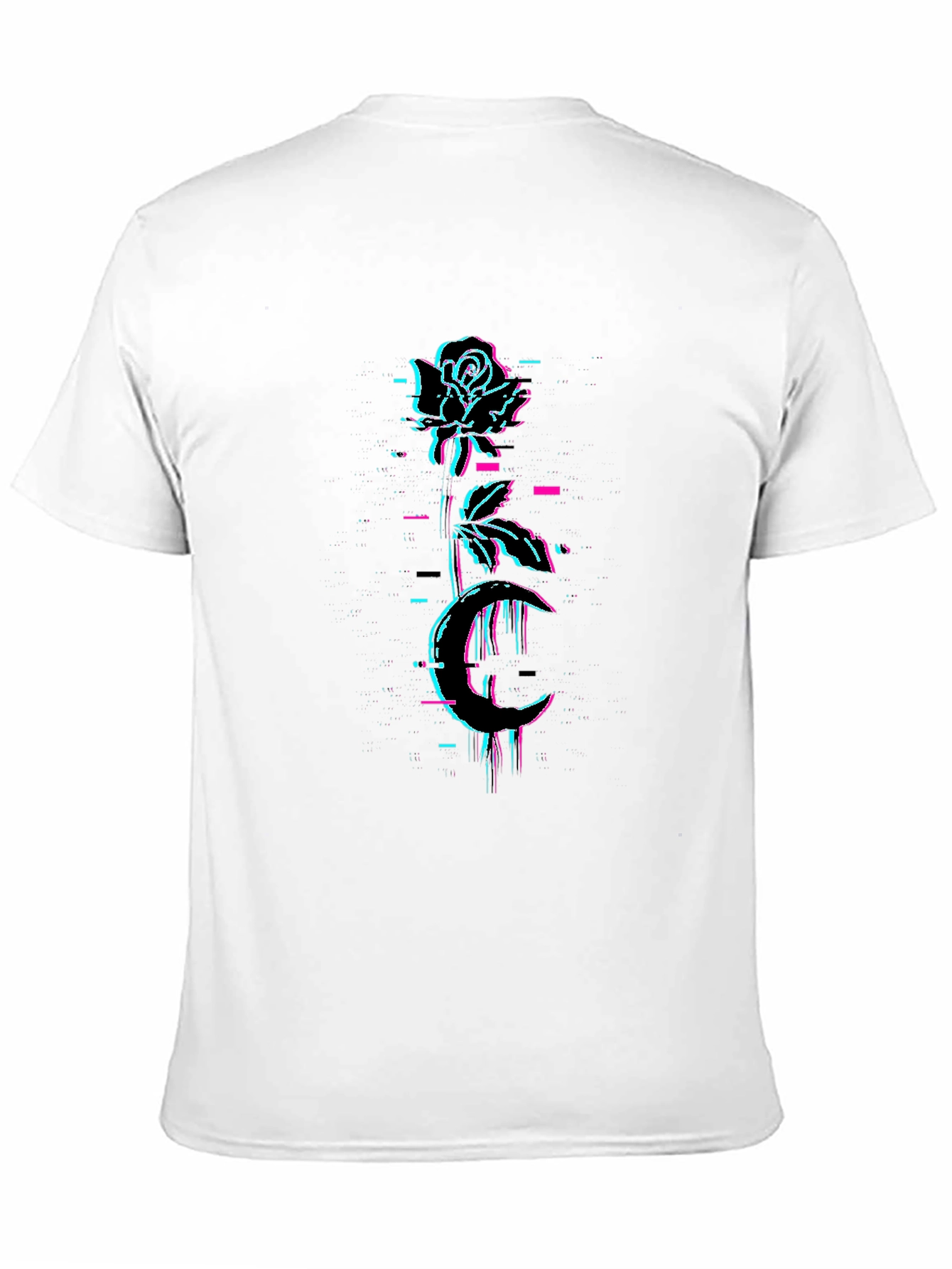 Rose & Moon Glitch Graphic Black Tee