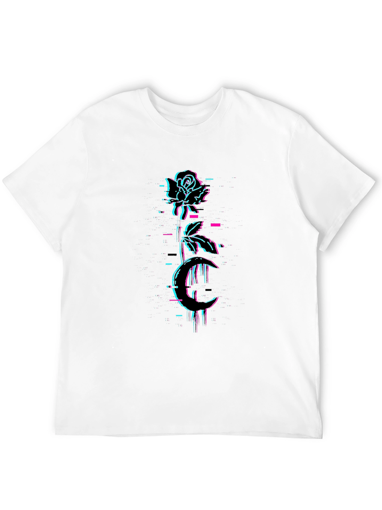 Rose & Moon Glitch Graphic Black Tee