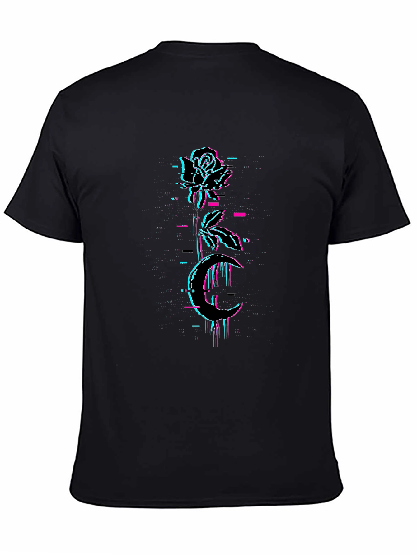Rose & Moon Glitch Graphic Black Tee
