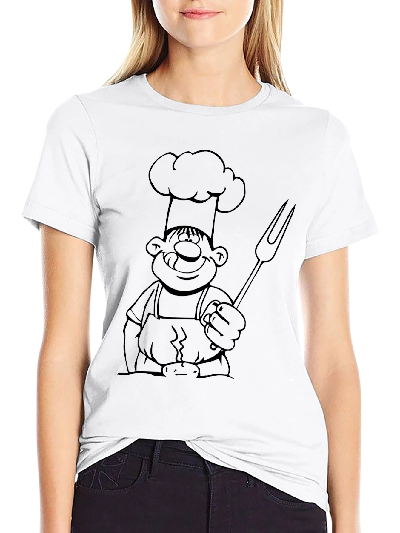 Chef Cartoon Print Black T-Shirt