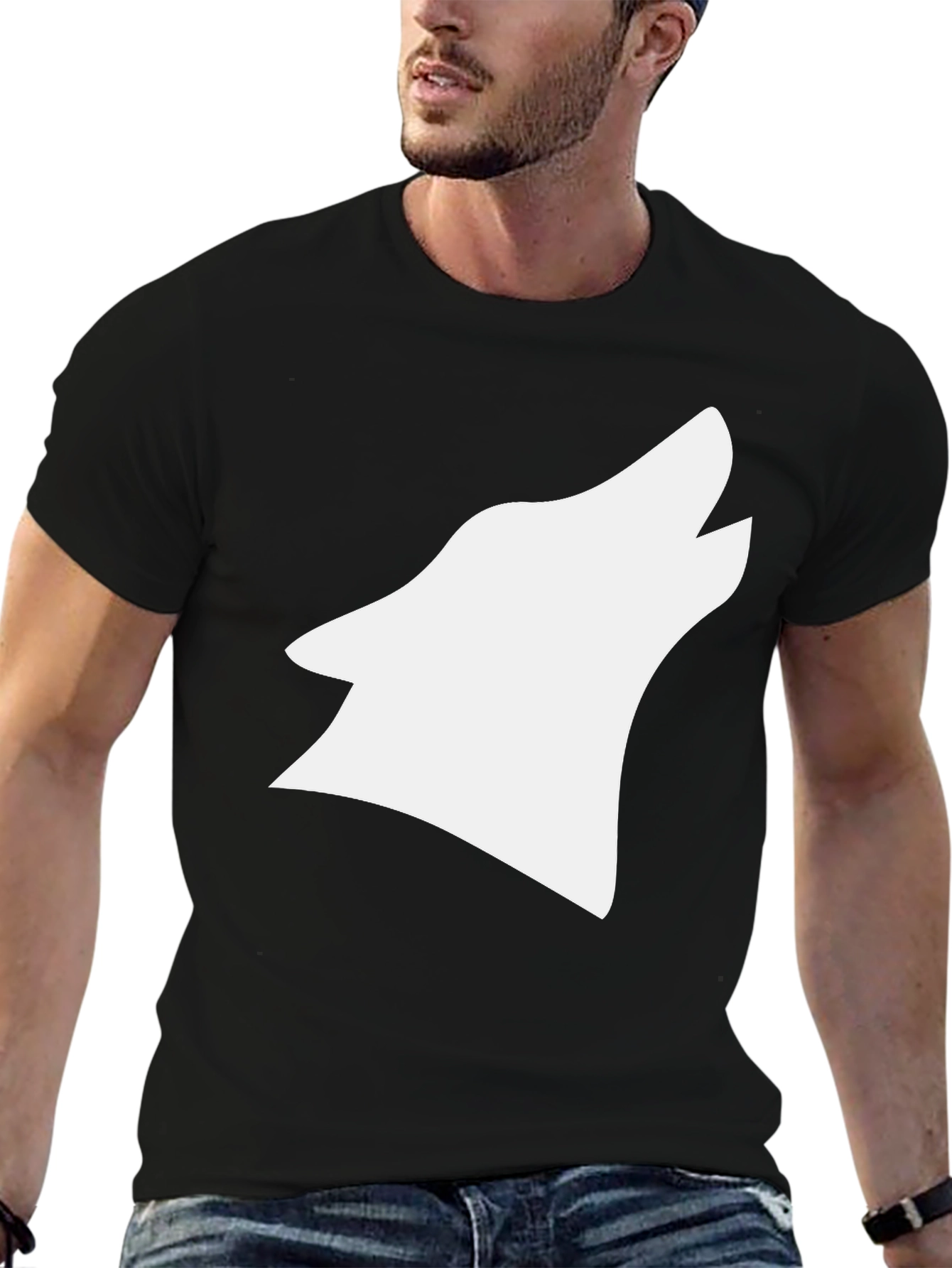 Black T-Shirt with White Wolf Graphic