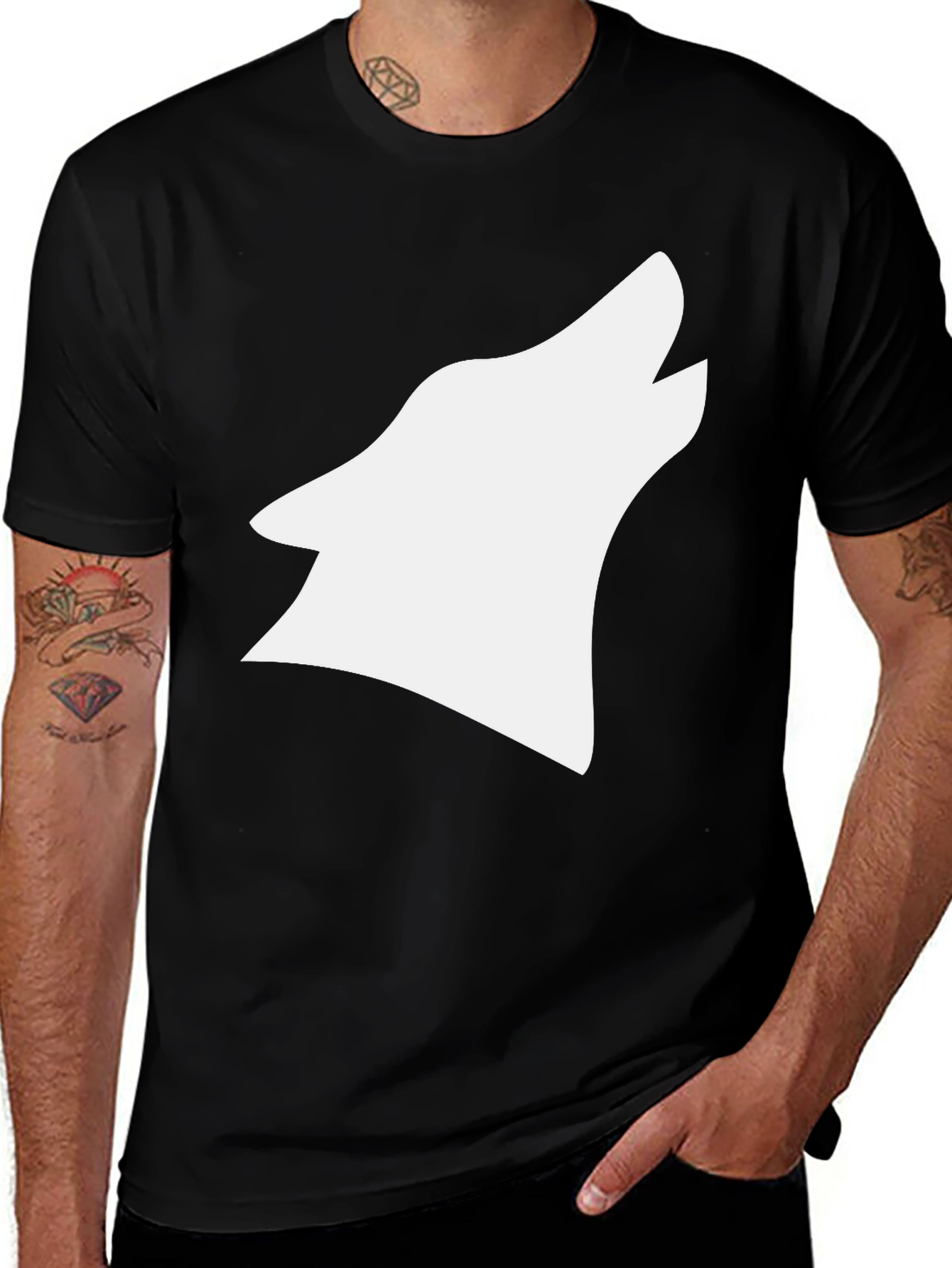 Black T-Shirt with White Wolf Graphic