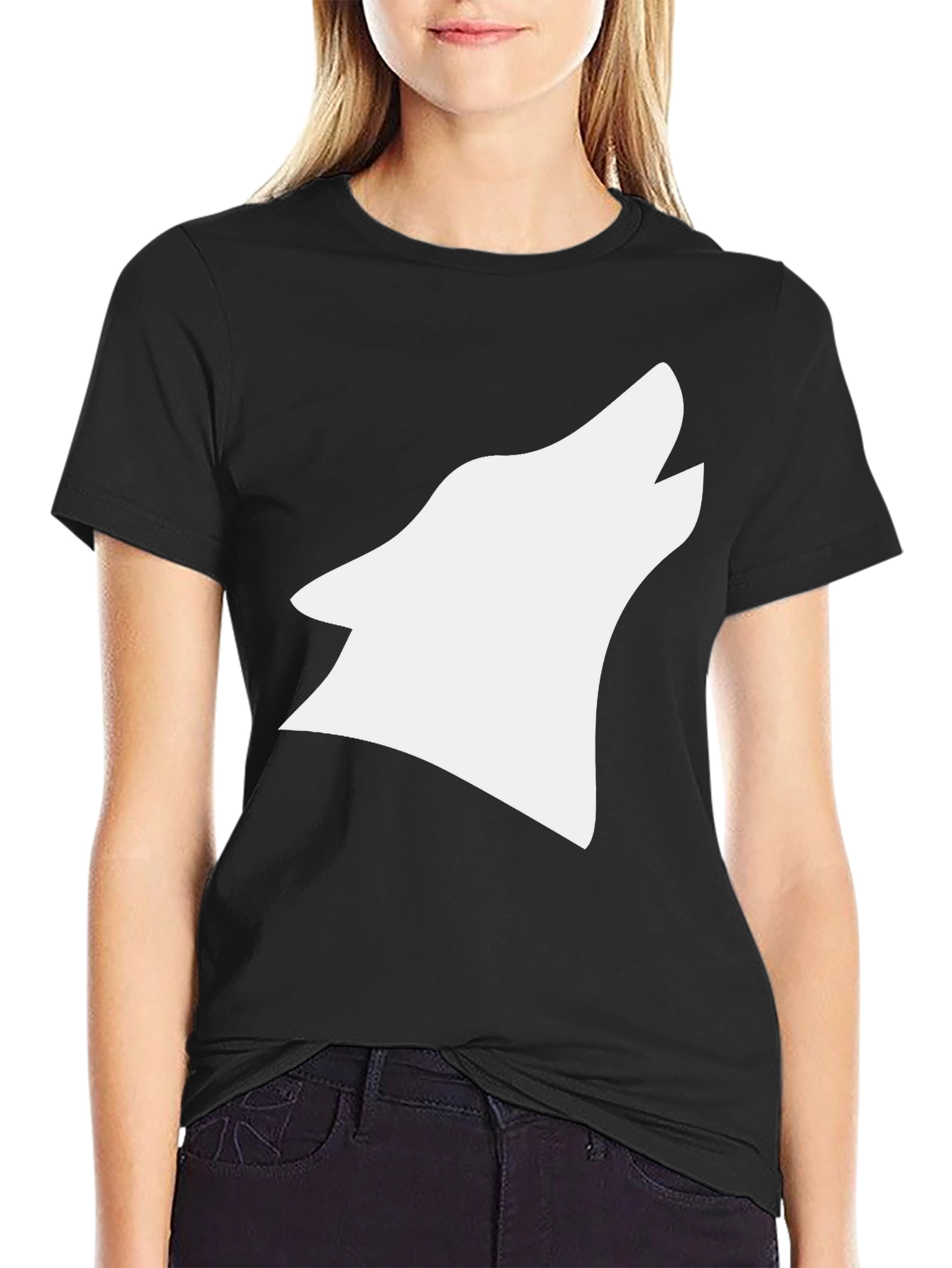 Black T-Shirt with White Wolf Graphic