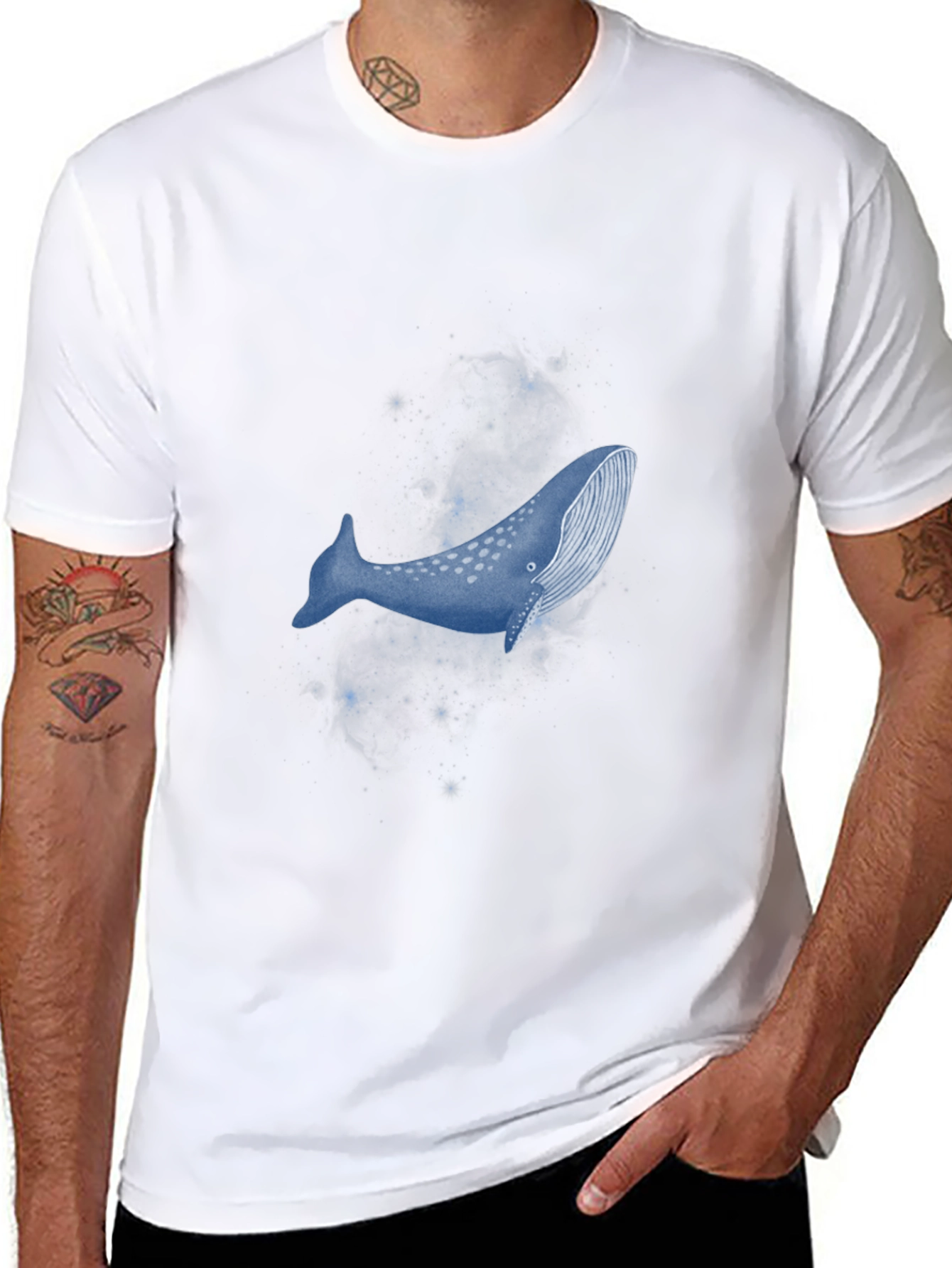 Cosmic Whale Graphic Tee - Black Cotton T-Shirt