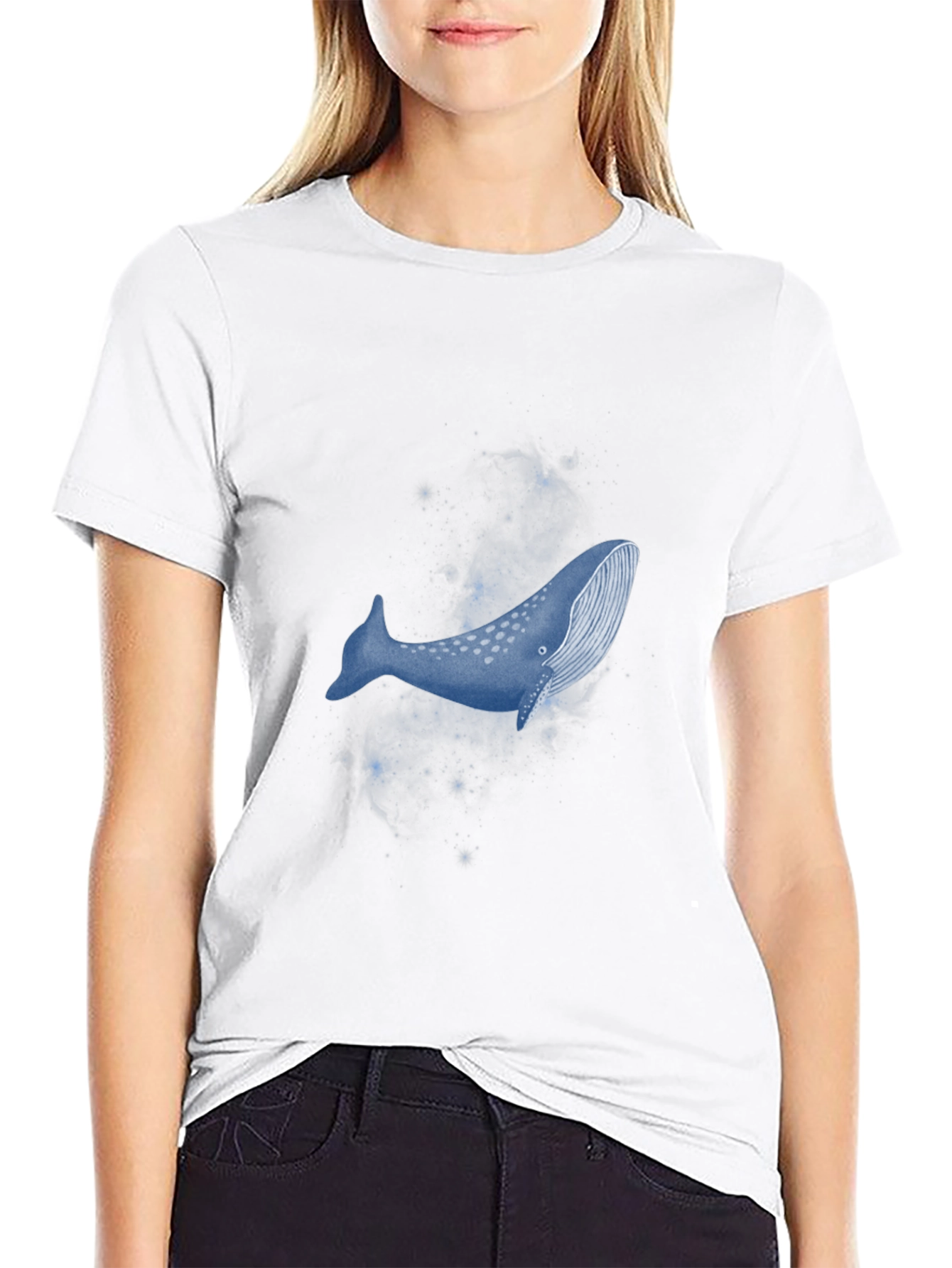 Cosmic Whale Graphic Tee - Black Cotton T-Shirt