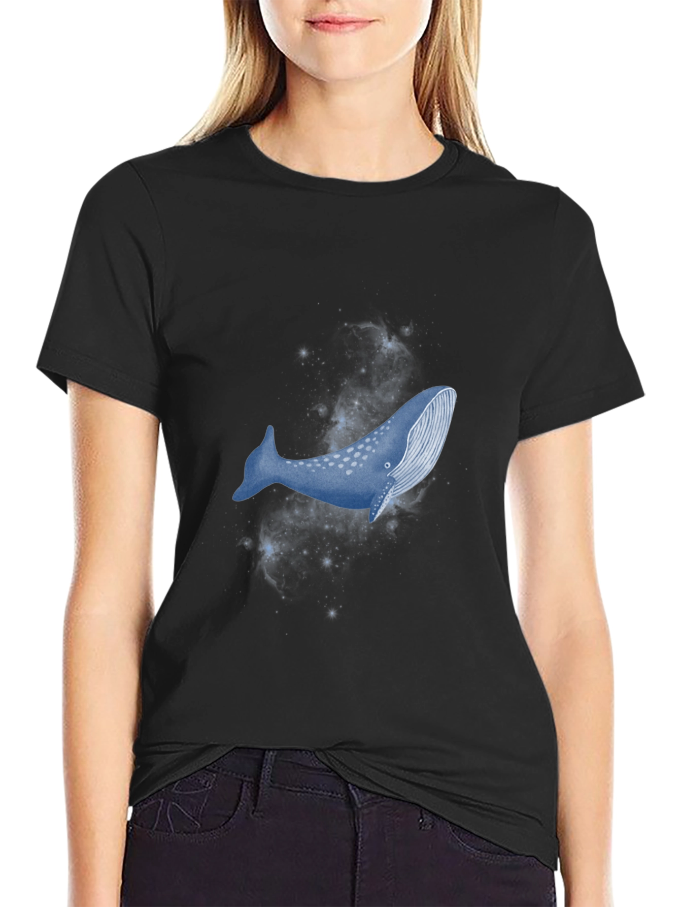Cosmic Whale Graphic Tee - Black Cotton T-Shirt