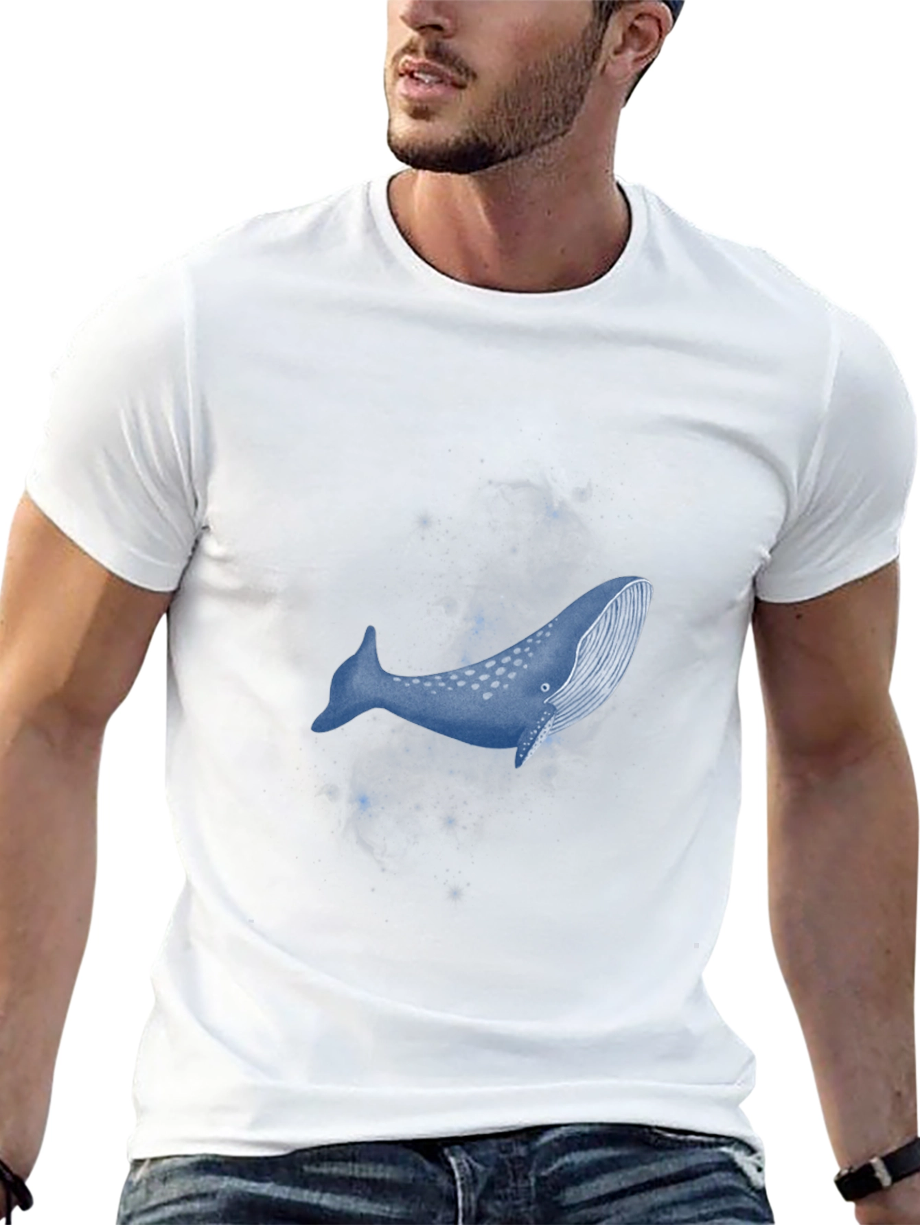 Cosmic Whale Graphic Tee - Black Cotton T-Shirt