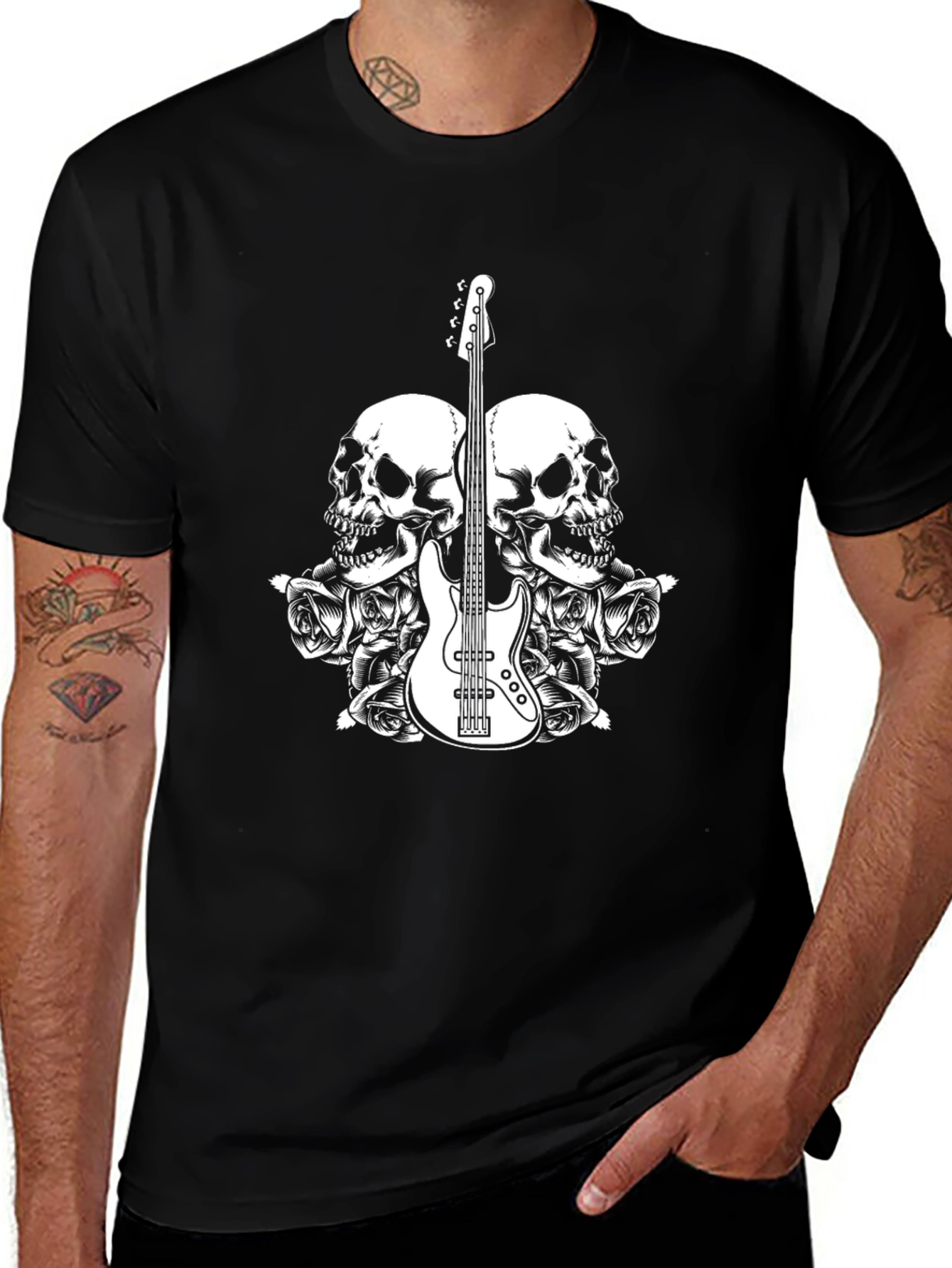 Skull & Guitar Graphic Tee - Mens Black T-Shirt