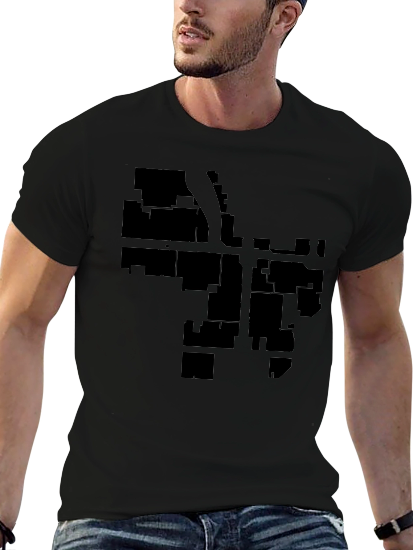 Urban Grid Black T-Shirt - Cityscape Style