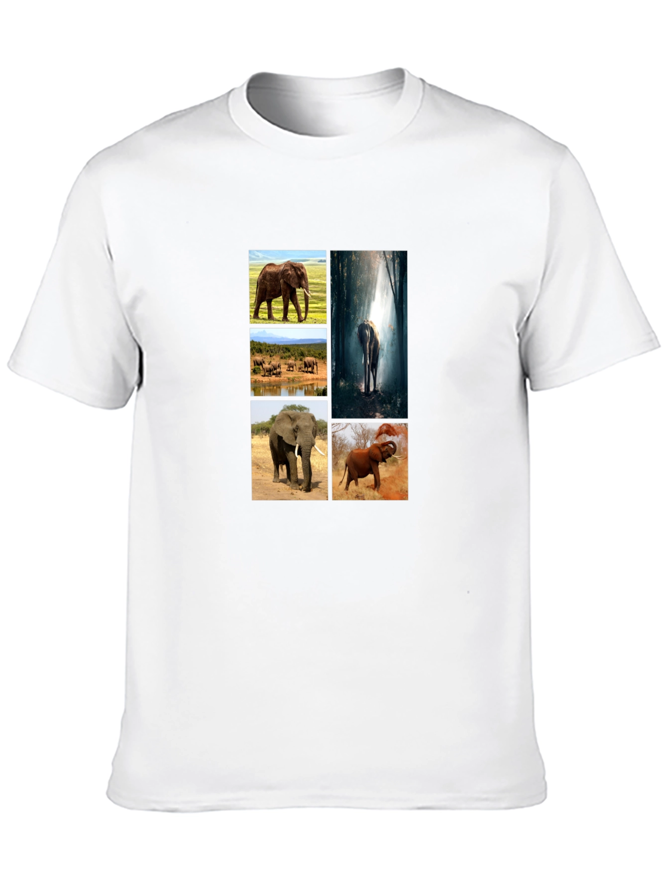 Elephant Collage Print Black T-Shirt