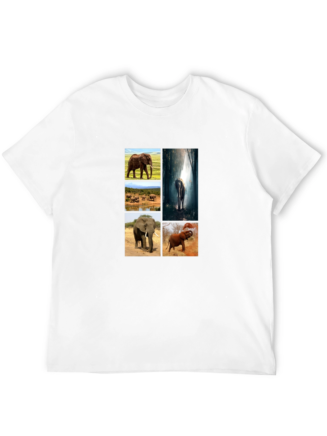 Elephant Collage Print Black T-Shirt