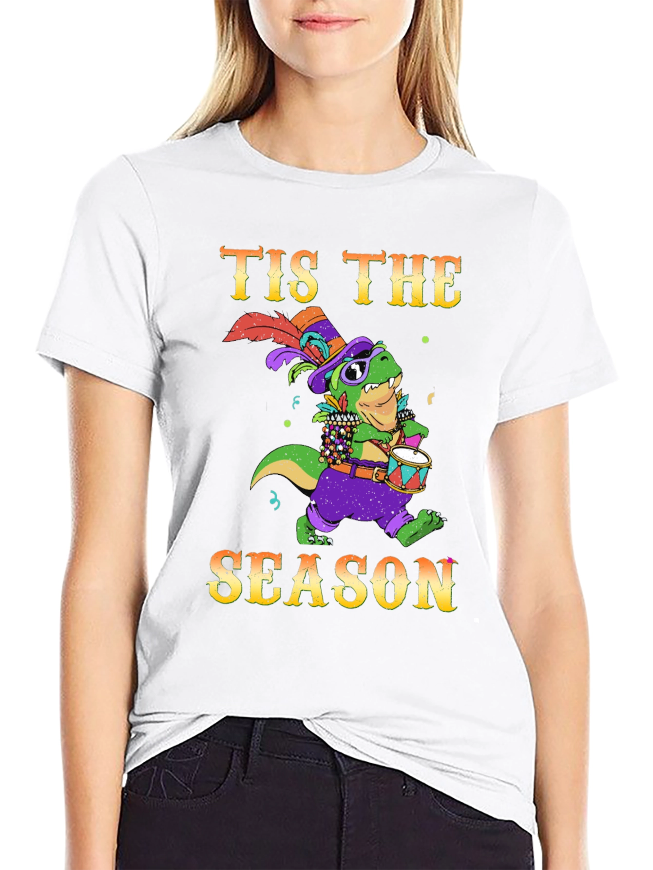 Festive T-Rex Mardi Gras T-Shirt