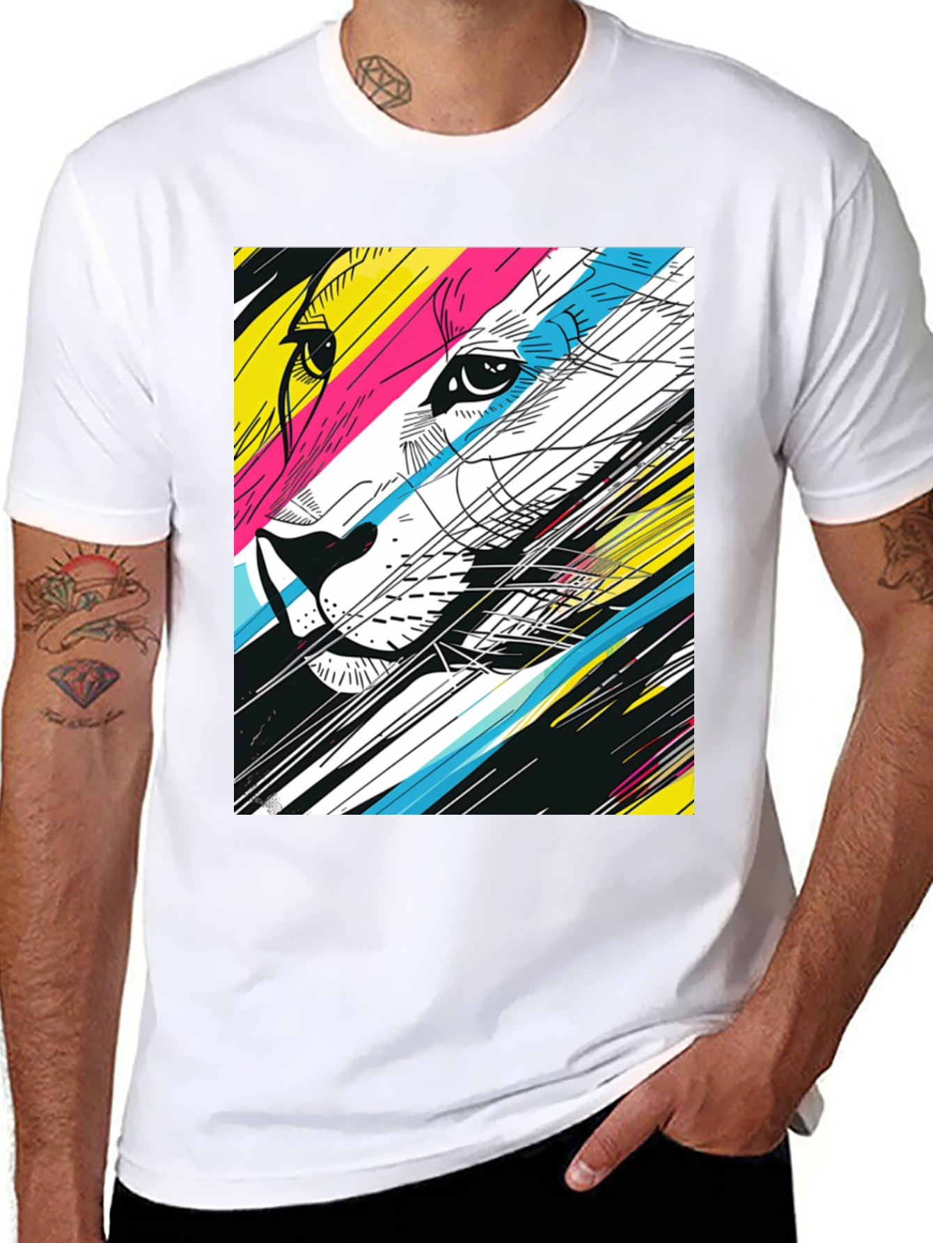 Abstract Lion Graphic T-Shirt - Stylish Mens Tee