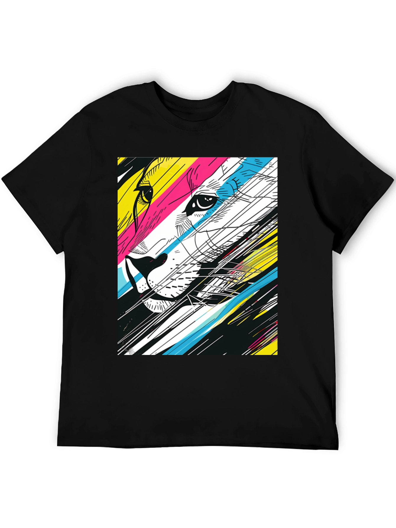 Abstract Lion Graphic T-Shirt - Stylish Mens Tee