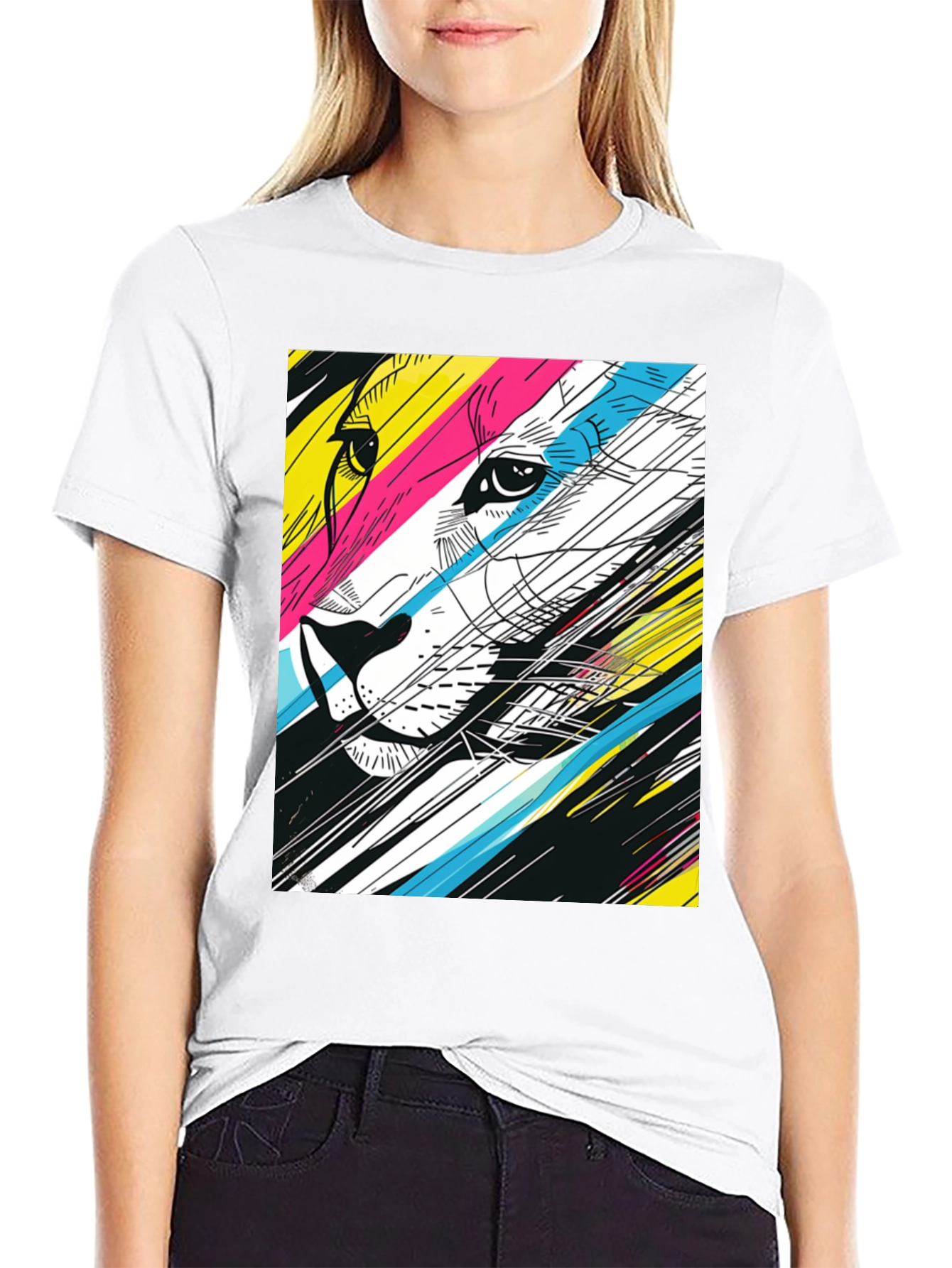 Abstract Lion Graphic T-Shirt - Stylish Mens Tee