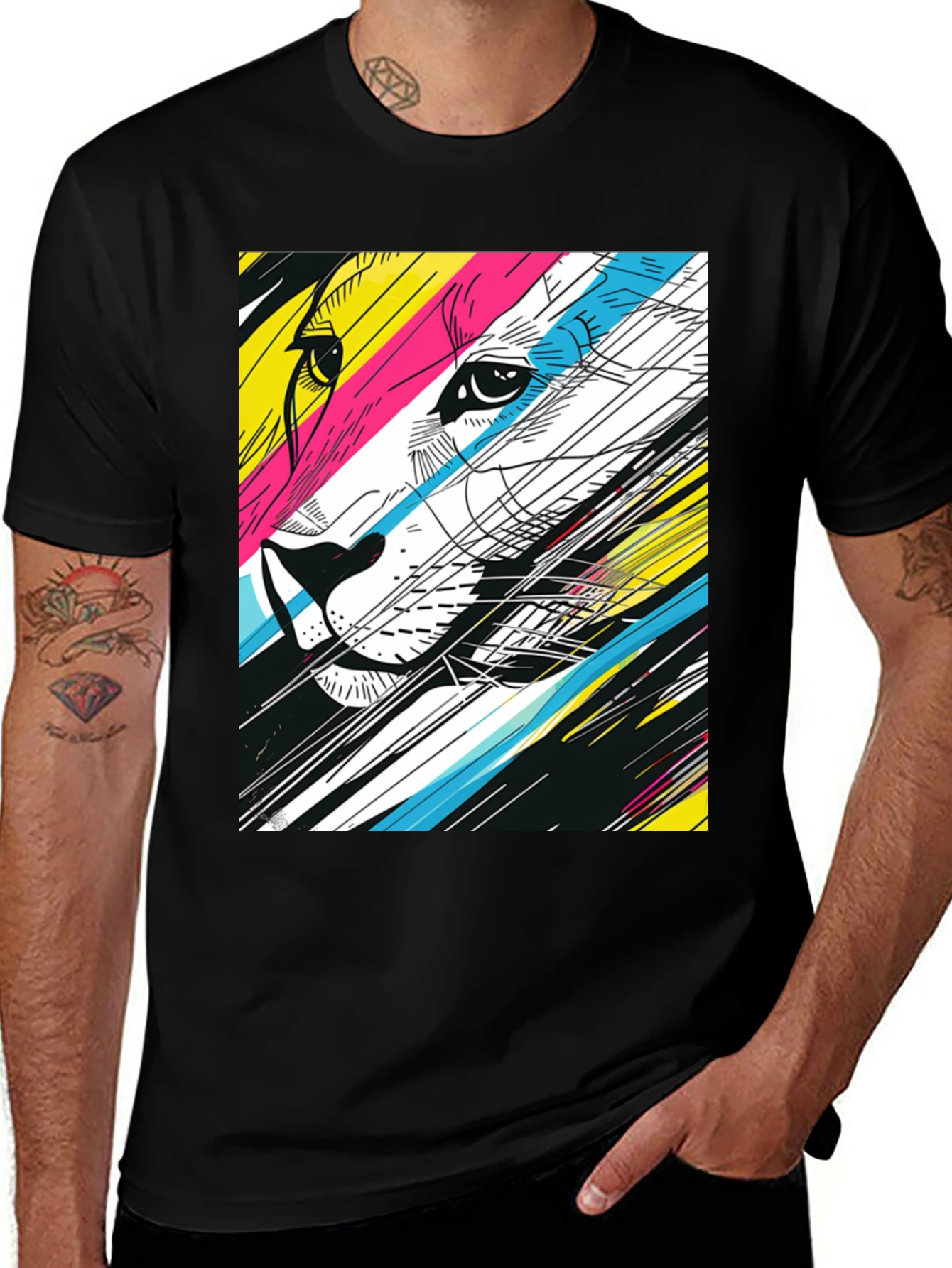 Abstract Lion Graphic T-Shirt - Stylish Mens Tee