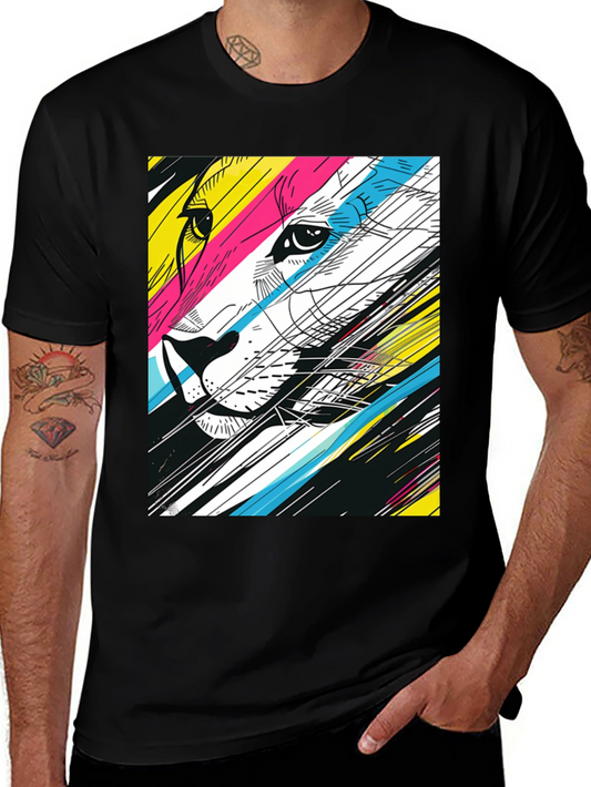 Abstract Lion Graphic T-Shirt - Stylish Mens Tee