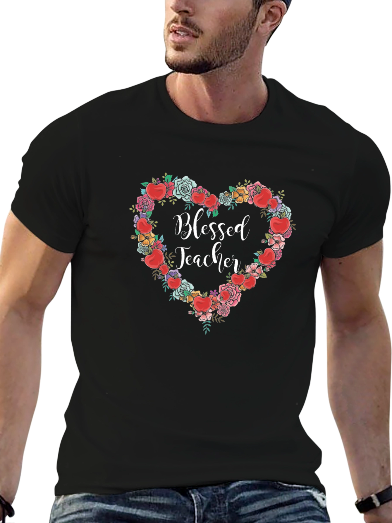 Blessed Teacher Floral Heart T-Shirt