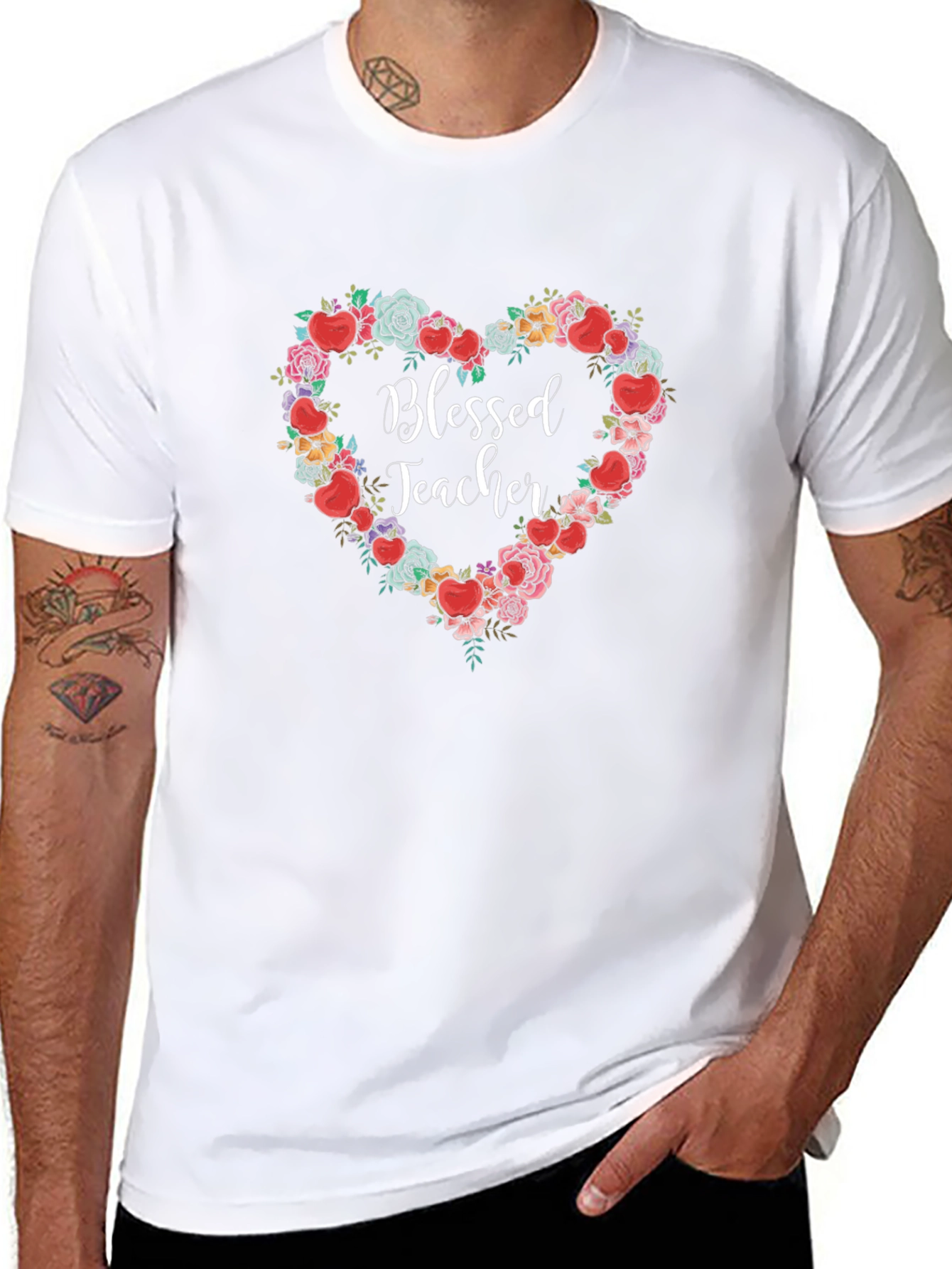 Blessed Teacher Floral Heart T-Shirt