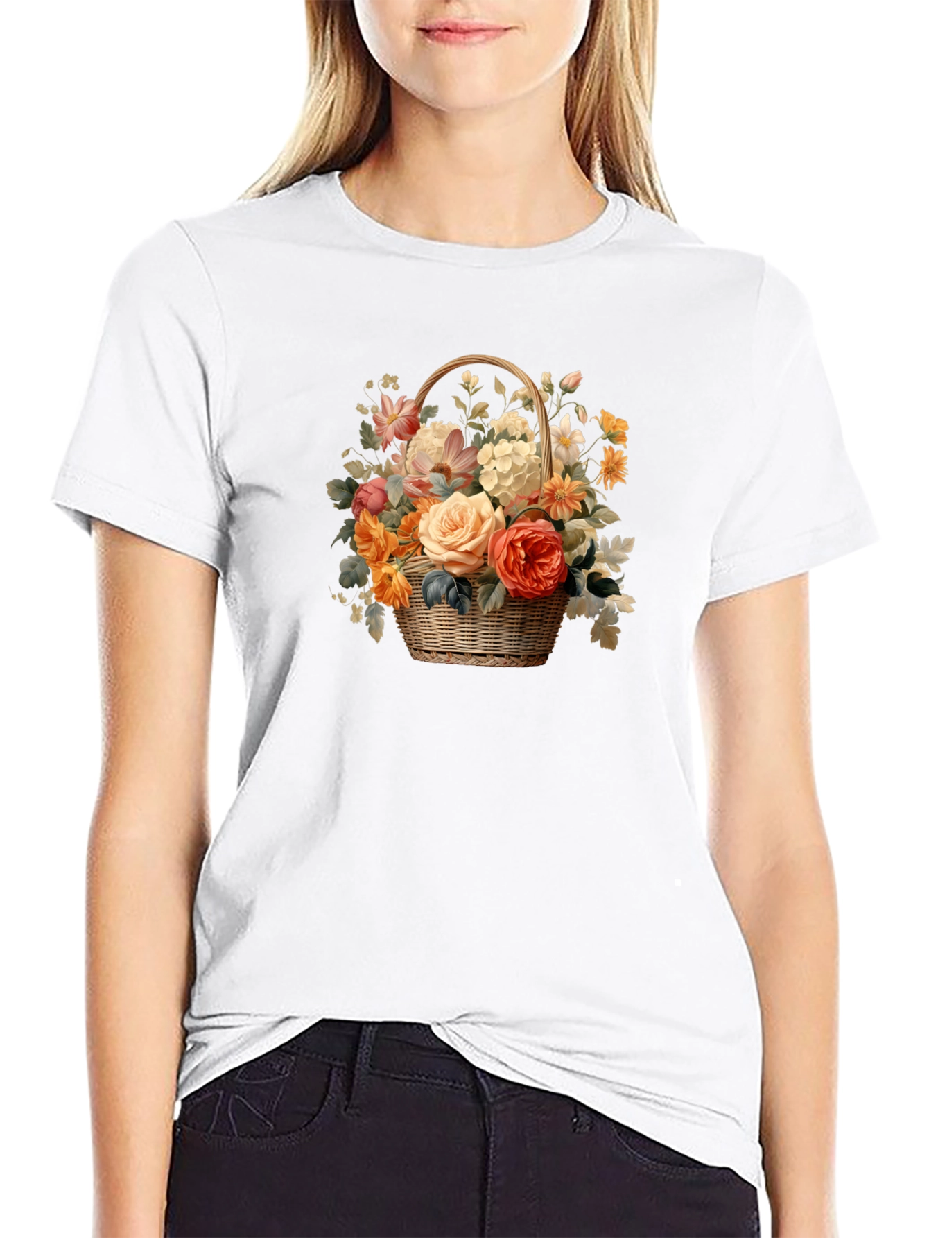 Floral Basket Graphic Tee - Black Unisex T-Shirt
