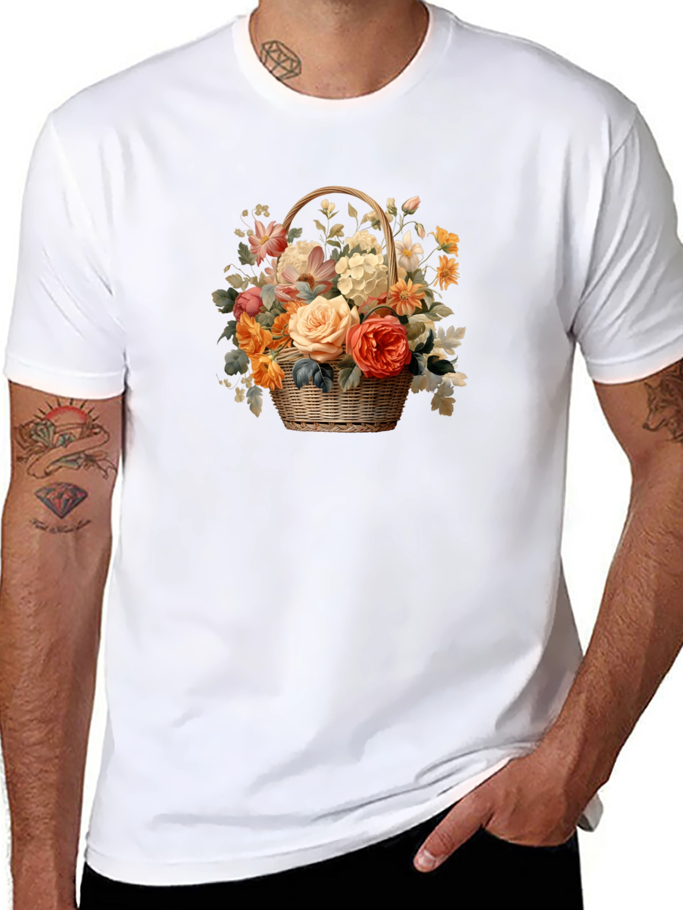 Floral Basket Graphic Tee - Black Unisex T-Shirt