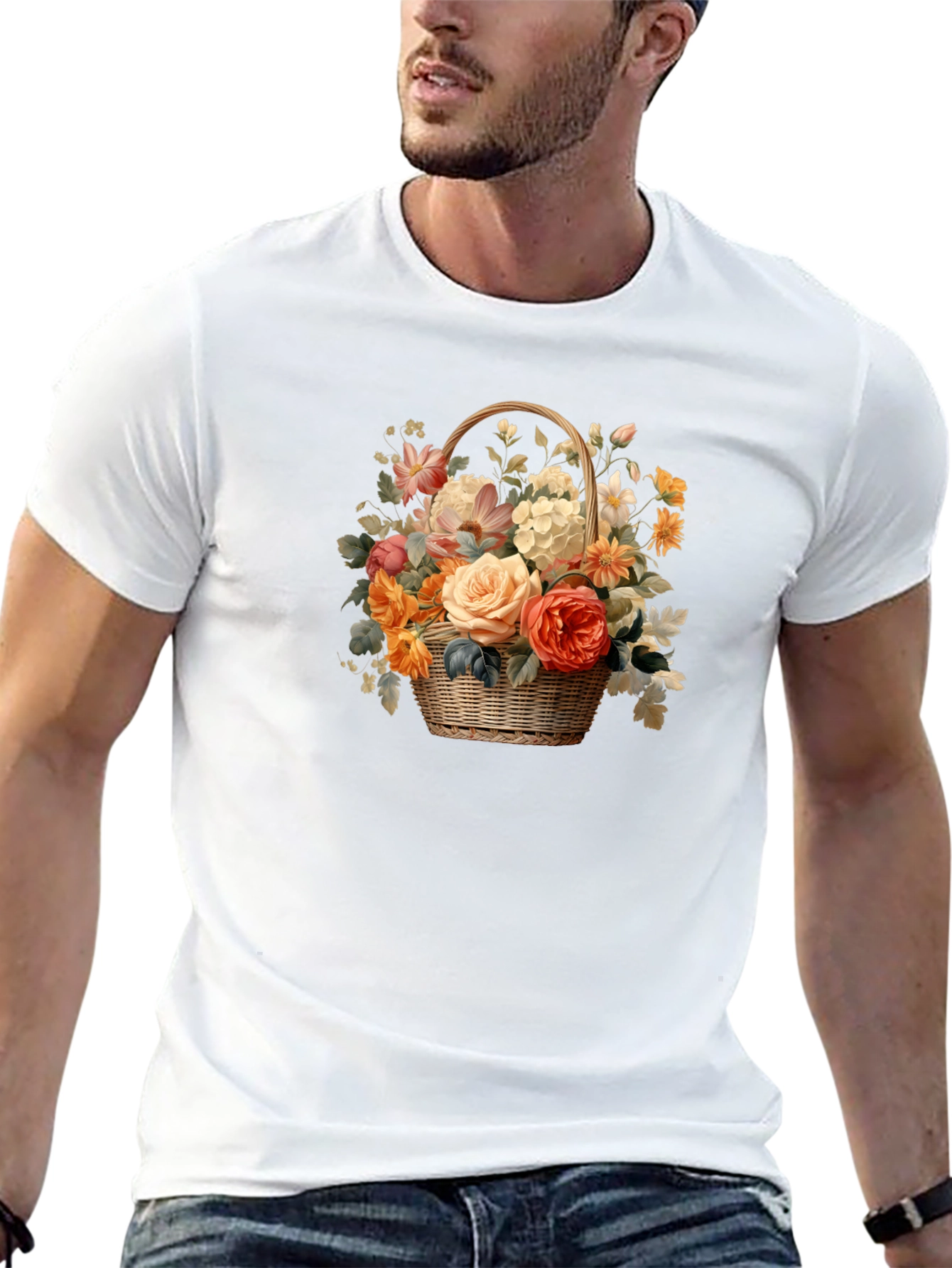 Floral Basket Graphic Tee - Black Unisex T-Shirt