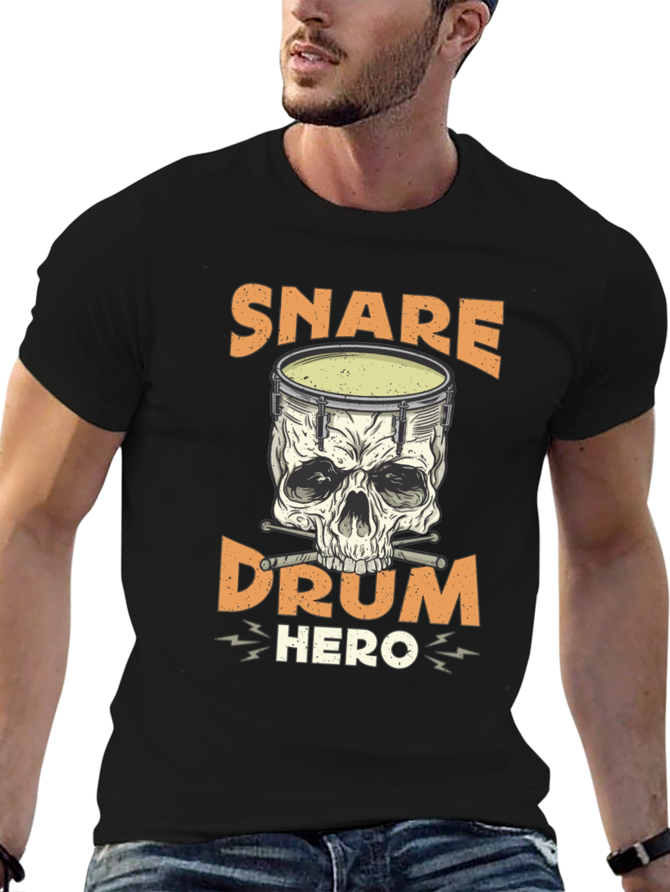 Snare Drum Hero T-Shirt: Skull Drummer Tee