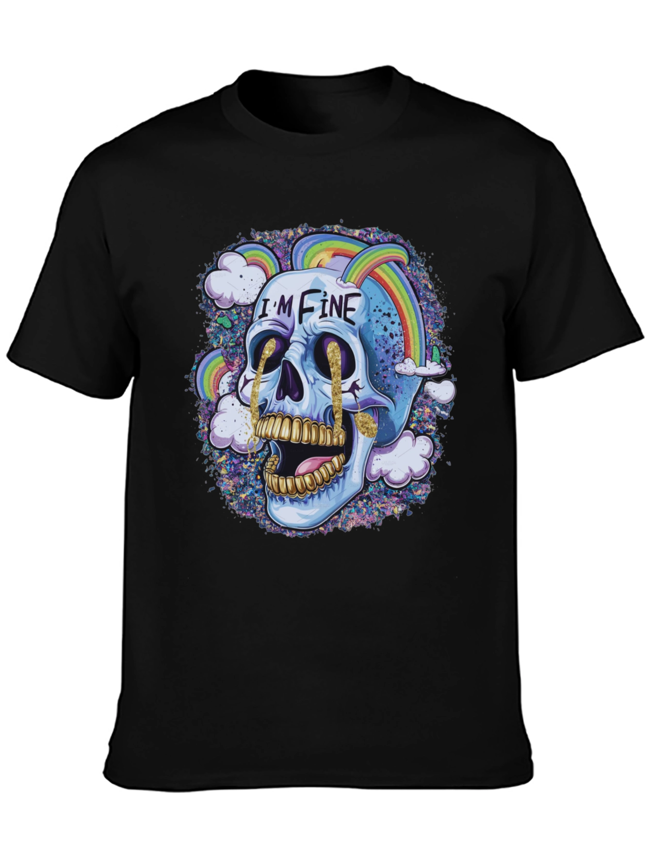 Im Fine Skull Rainbow Graphic Tee - Black