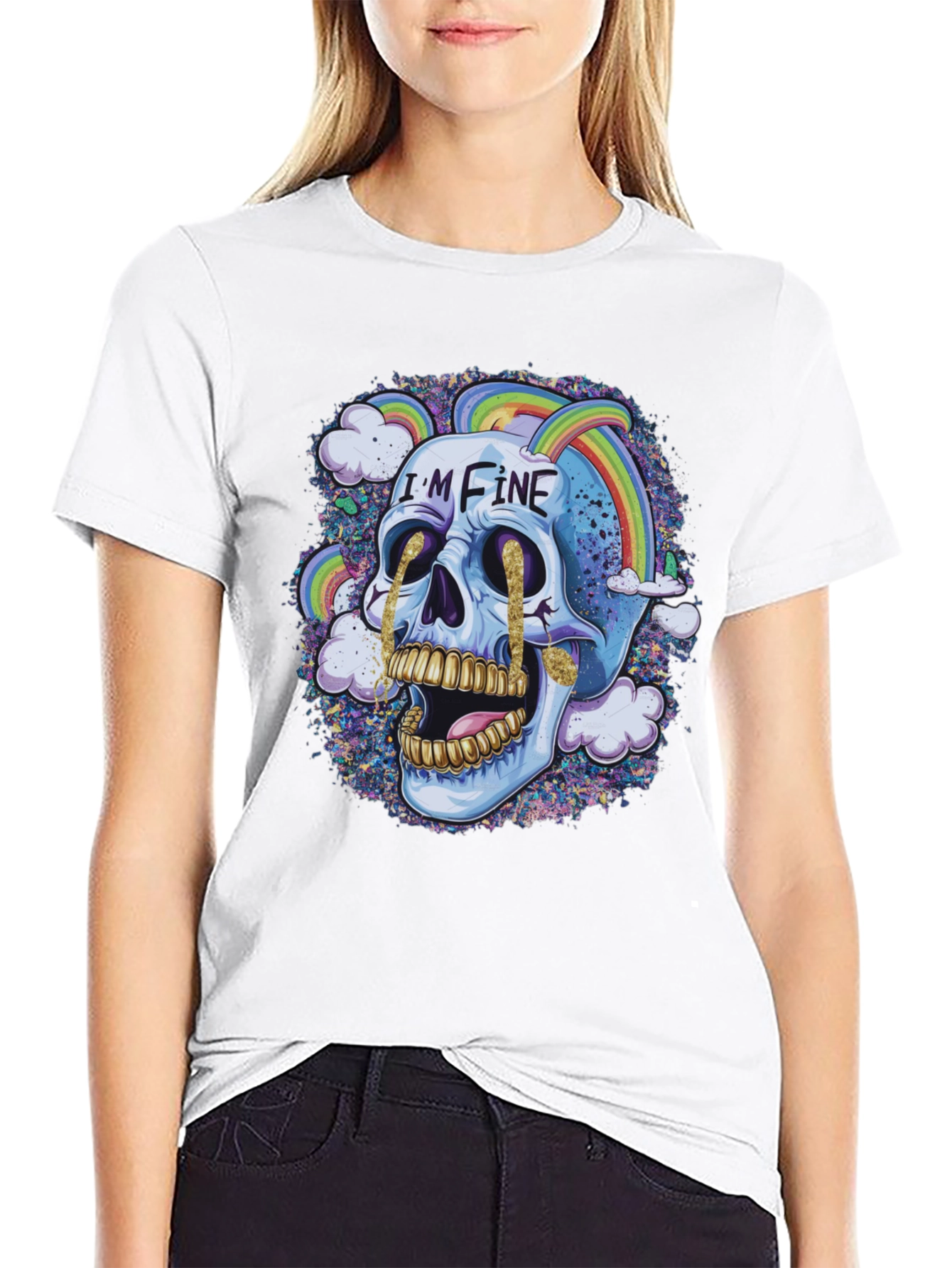 Im Fine Skull Rainbow Graphic Tee - Black