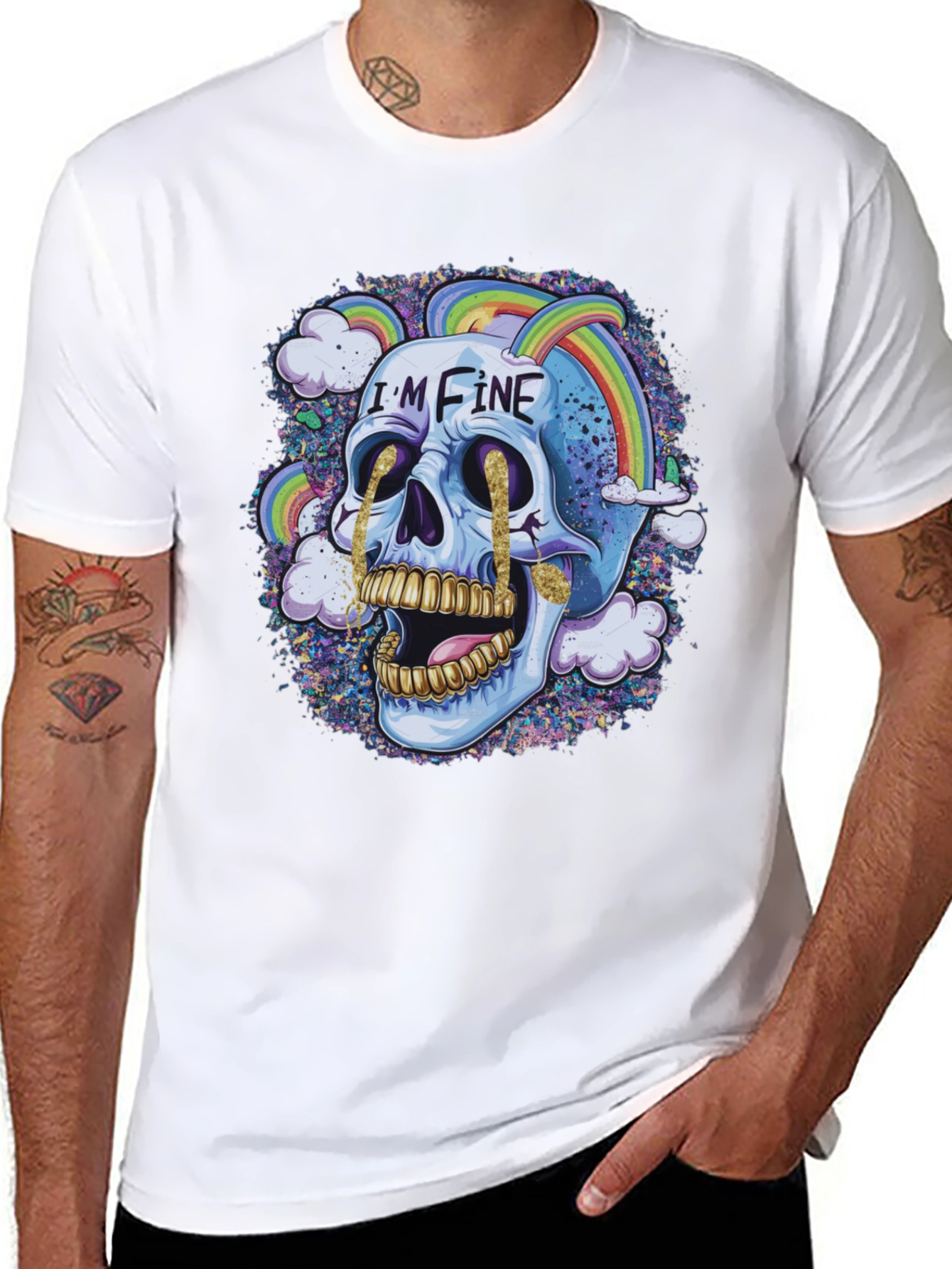 Im Fine Skull Rainbow Graphic Tee - Black