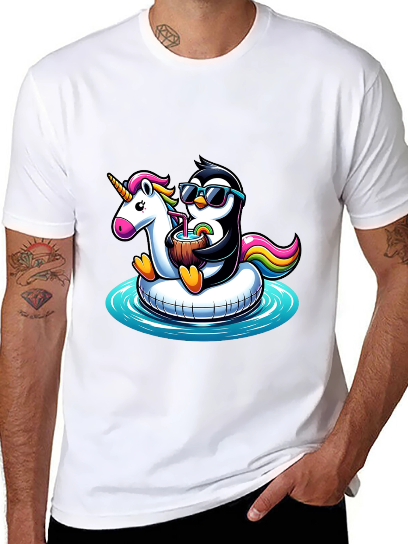 Penguin Unicorn Pool Float T-Shirt