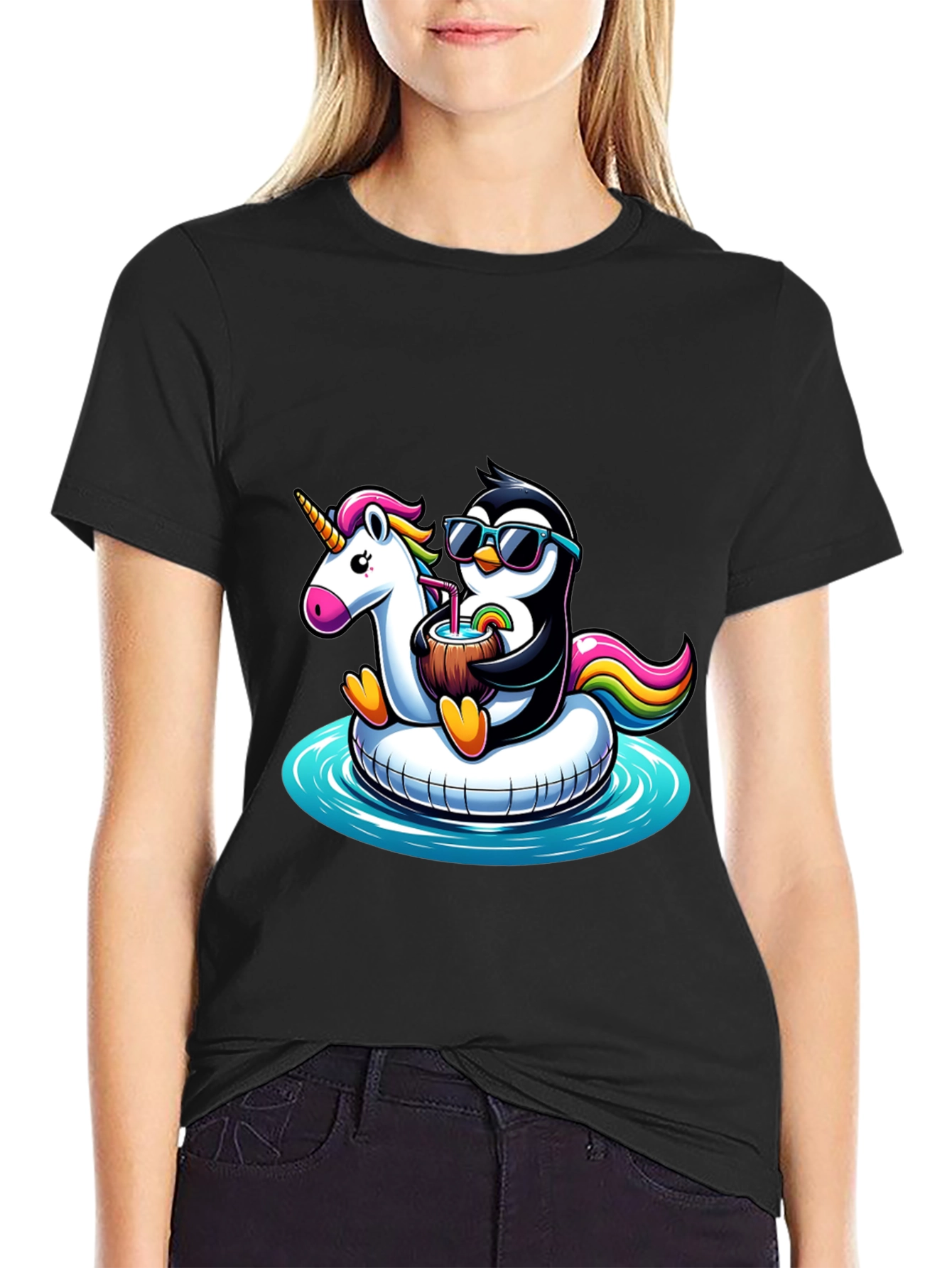 Penguin Unicorn Pool Float T-Shirt